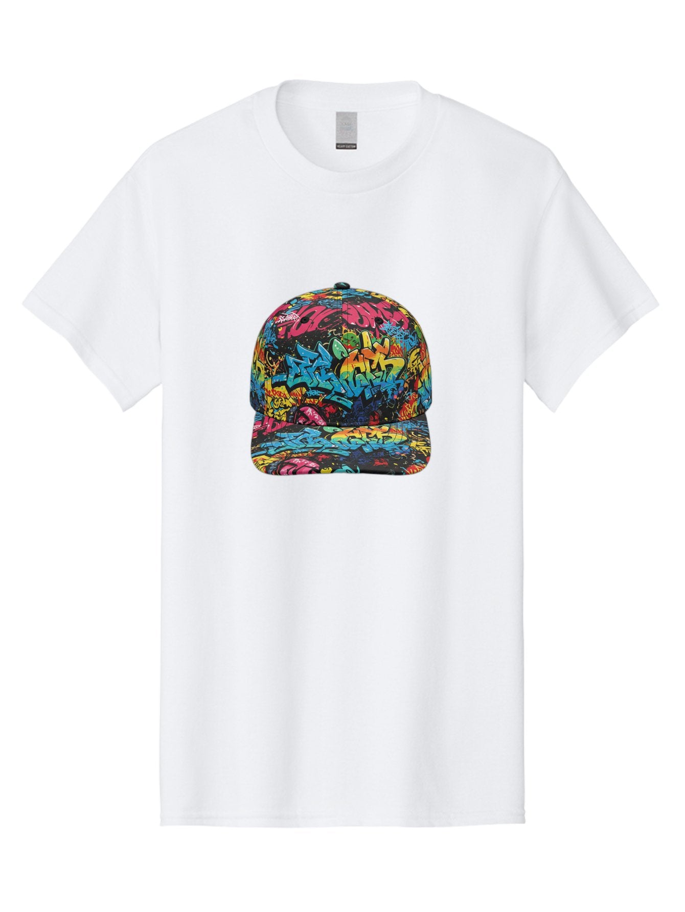 Graffiti-Baseball-Cap-2 Men'S Graphic Tee, 100% Cotton, Comfortable Casual Summer Wear, Machine Washable, Graffiti Baseball Cap, Streetwear Fashion, Colorful Cap, Urban Style, Trendy Accessories, Graffiti Art, Vibrant Colors, Casual Wear Bad163 5