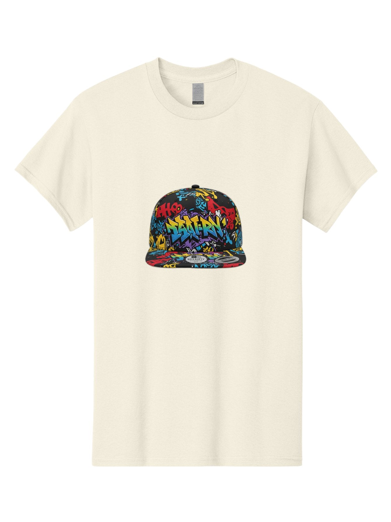 Graffiti-Baseball-Cap Men'S Graphic Tee, 100% Cotton, Comfortable Casual Summer Wear, Machine Washable, Graffiti Art, Colorful Hat, Streetwear Fashion, Baseball Cap, Urban Style, Vibrant Colors, New Era Label, Bold Graphics, Bad164 11