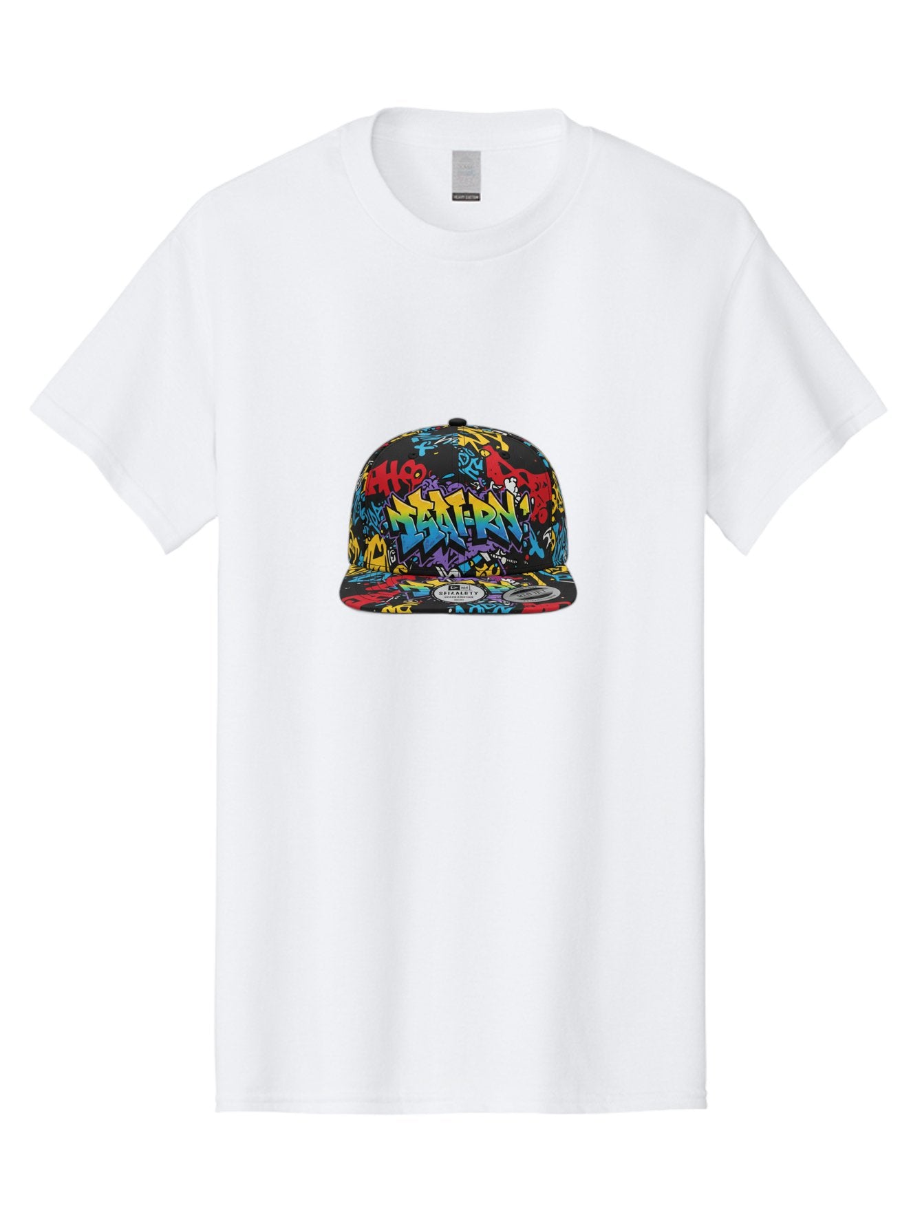 Graffiti-Baseball-Cap Men'S Graphic Tee, 100% Cotton, Comfortable Casual Summer Wear, Machine Washable, Graffiti Art, Colorful Hat, Streetwear Fashion, Baseball Cap, Urban Style, Vibrant Colors, New Era Label, Bold Graphics, Bad164 3