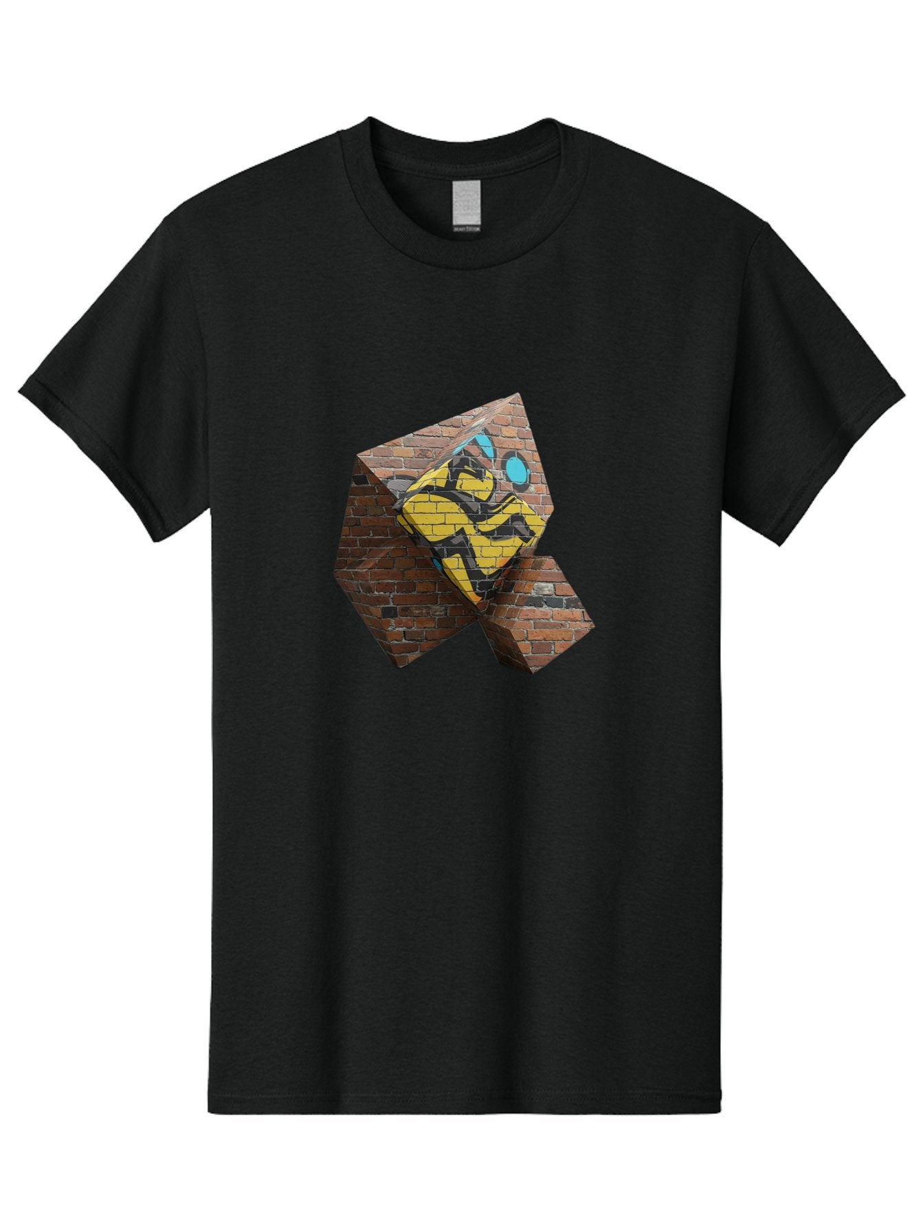 Graffiti-Peace-Sign Men'S Graphic Tee, 100% Cotton, Comfortable Casual Summer Wear, Machine Washable, Graffiti Art, Street Art, Urban Culture, Vandalism, Yellow And Black Colors, Abstract Design, Fragmented Brick Wall, 3D Effect, Bad165 11