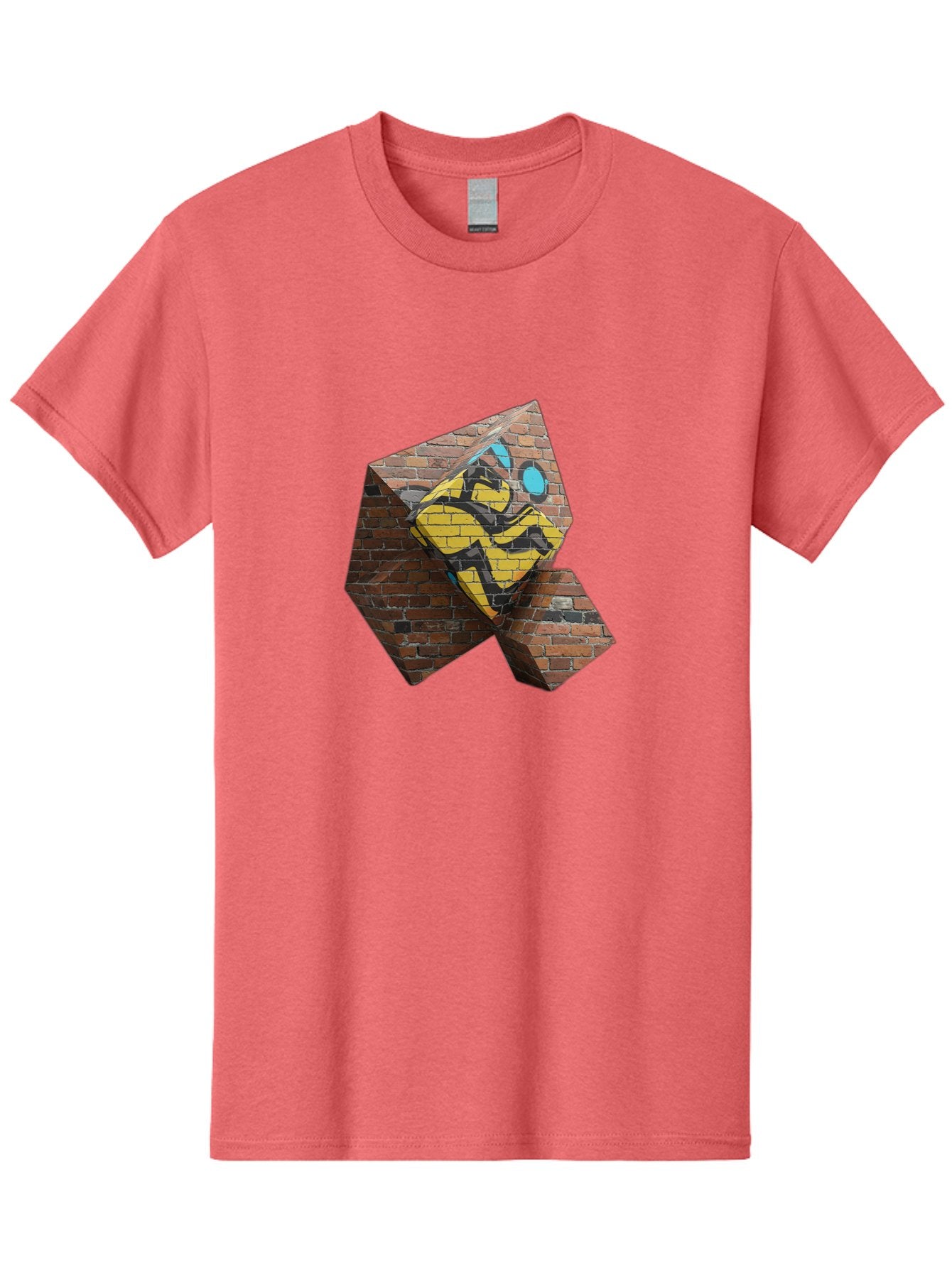 Graffiti-Peace-Sign Men'S Graphic Tee, 100% Cotton, Comfortable Casual Summer Wear, Machine Washable, Graffiti Art, Street Art, Urban Culture, Vandalism, Yellow And Black Colors, Abstract Design, Fragmented Brick Wall, 3D Effect, Bad165 5