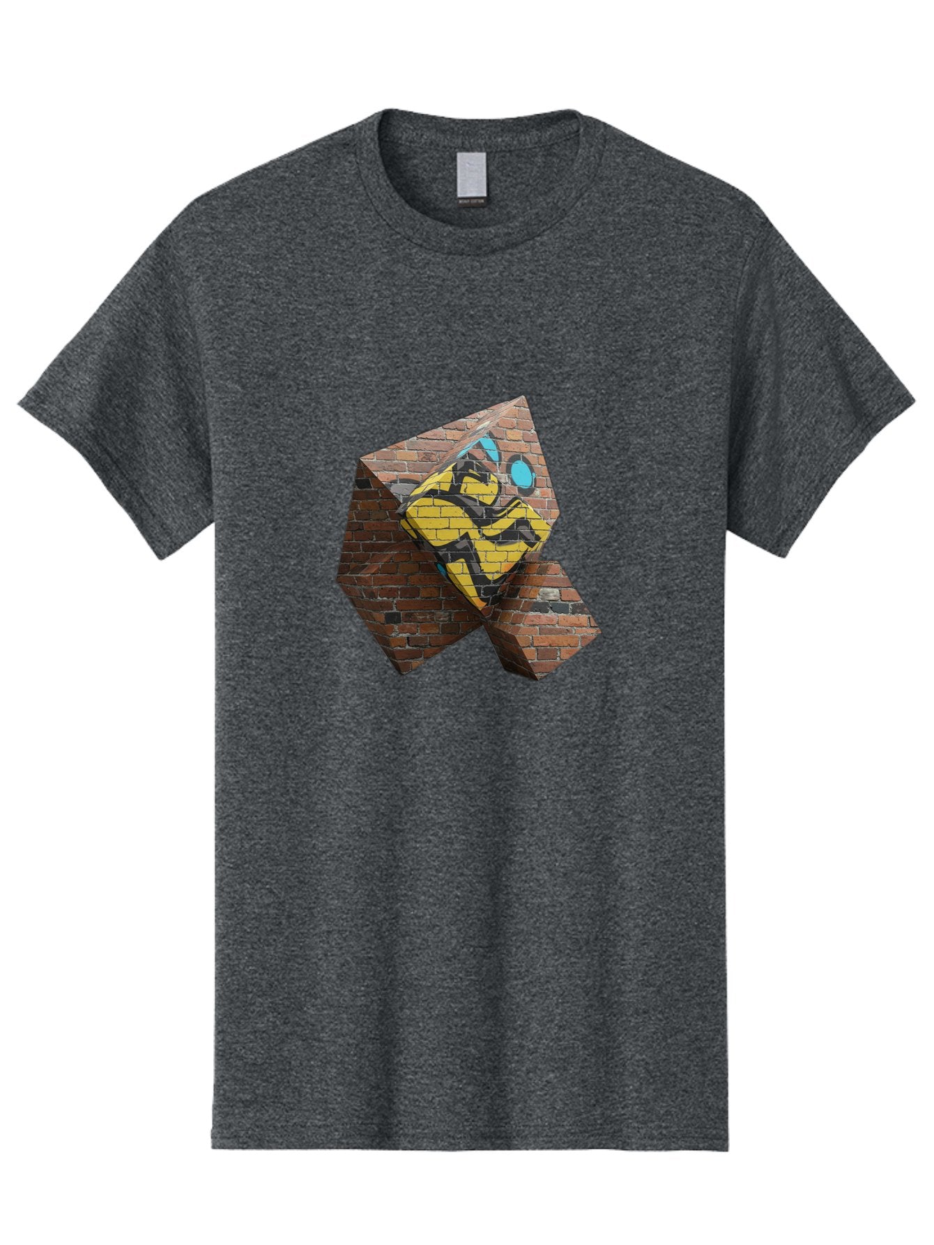 Graffiti-Peace-Sign Men'S Graphic Tee, 100% Cotton, Comfortable Casual Summer Wear, Machine Washable, Graffiti Art, Street Art, Urban Culture, Vandalism, Yellow And Black Colors, Abstract Design, Fragmented Brick Wall, 3D Effect, Bad165 7
