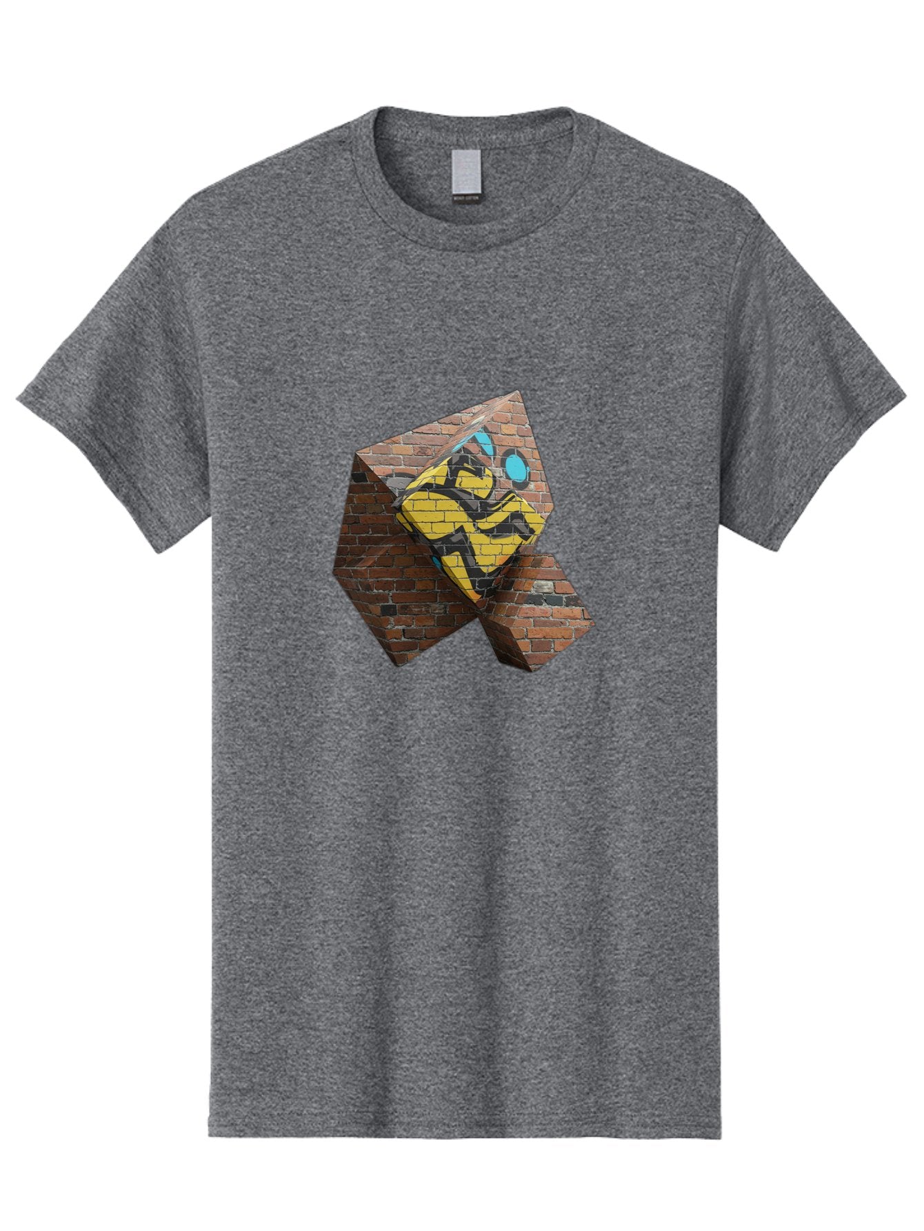Graffiti-Peace-Sign Men'S Graphic Tee, 100% Cotton, Comfortable Casual Summer Wear, Machine Washable, Graffiti Art, Street Art, Urban Culture, Vandalism, Yellow And Black Colors, Abstract Design, Fragmented Brick Wall, 3D Effect, Bad165 15