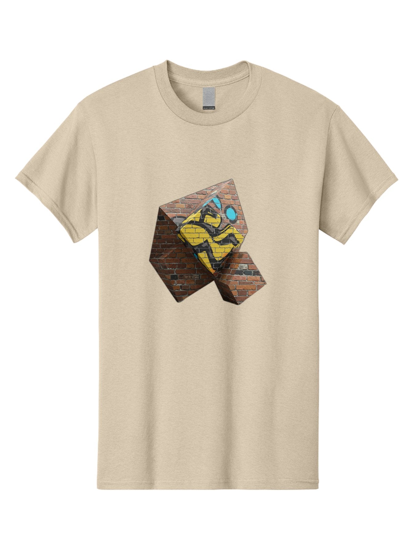 Graffiti-Peace-Sign Men'S Graphic Tee, 100% Cotton, Comfortable Casual Summer Wear, Machine Washable, Graffiti Art, Street Art, Urban Culture, Vandalism, Yellow And Black Colors, Abstract Design, Fragmented Brick Wall, 3D Effect, Bad165 14