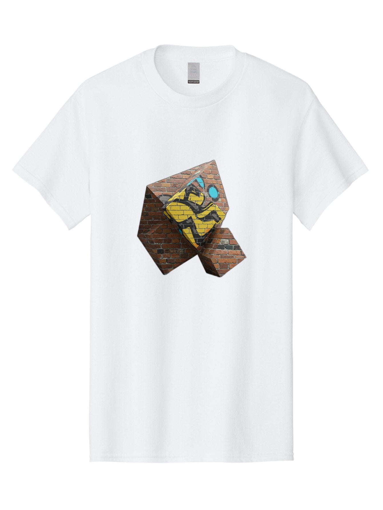 Graffiti-Peace-Sign Men'S Graphic Tee, 100% Cotton, Comfortable Casual Summer Wear, Machine Washable, Graffiti Art, Street Art, Urban Culture, Vandalism, Yellow And Black Colors, Abstract Design, Fragmented Brick Wall, 3D Effect, Bad165 3