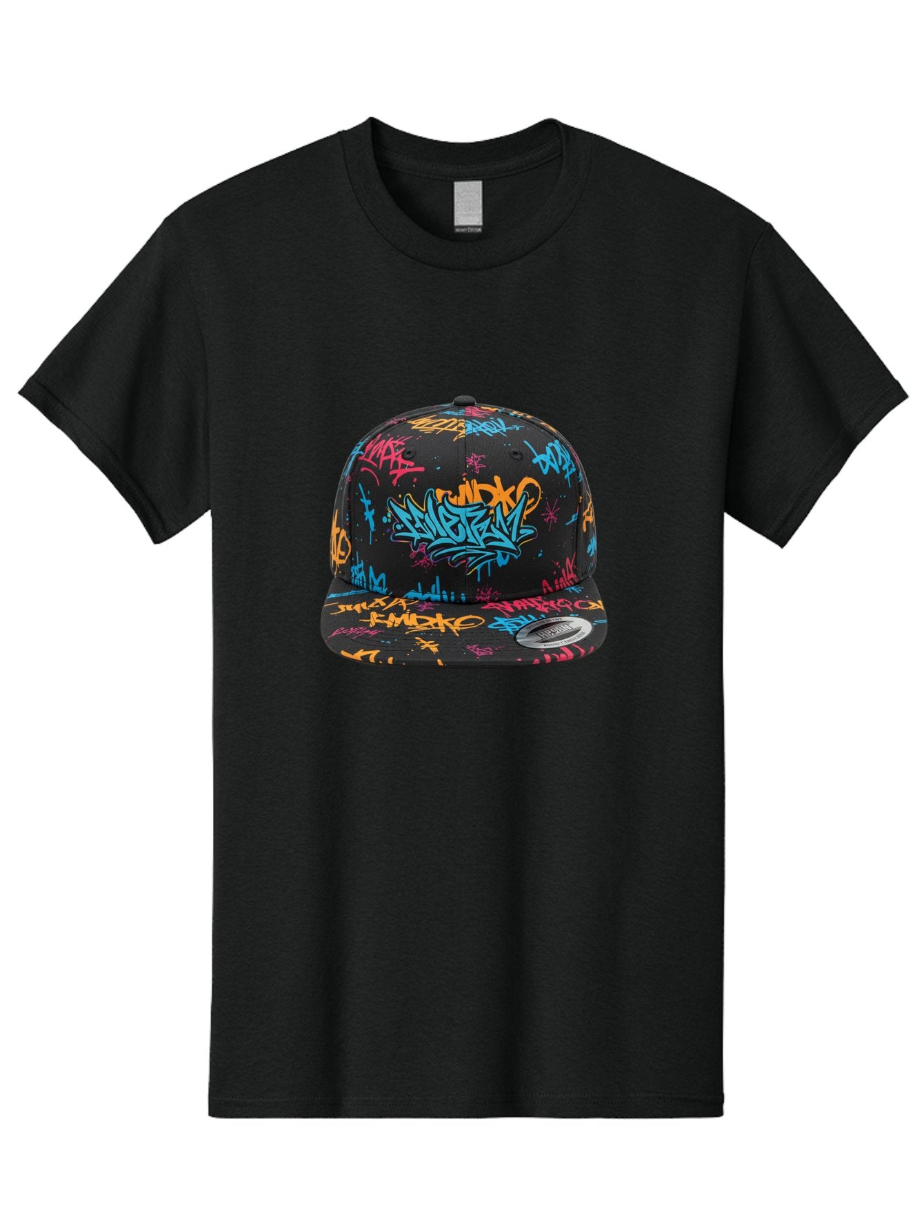 Graffiti-Snapback Men'S Graphic Tee, 100% Cotton, Comfortable Casual Summer Wear, Machine Washable, Graffiti Cap, Urban Style, Streetwear Fashion, Black Baseball Cap, Colorful Graffiti, Bold Design, Trendy Accessory, New Era Cap, Custom Hat, Bad166 11