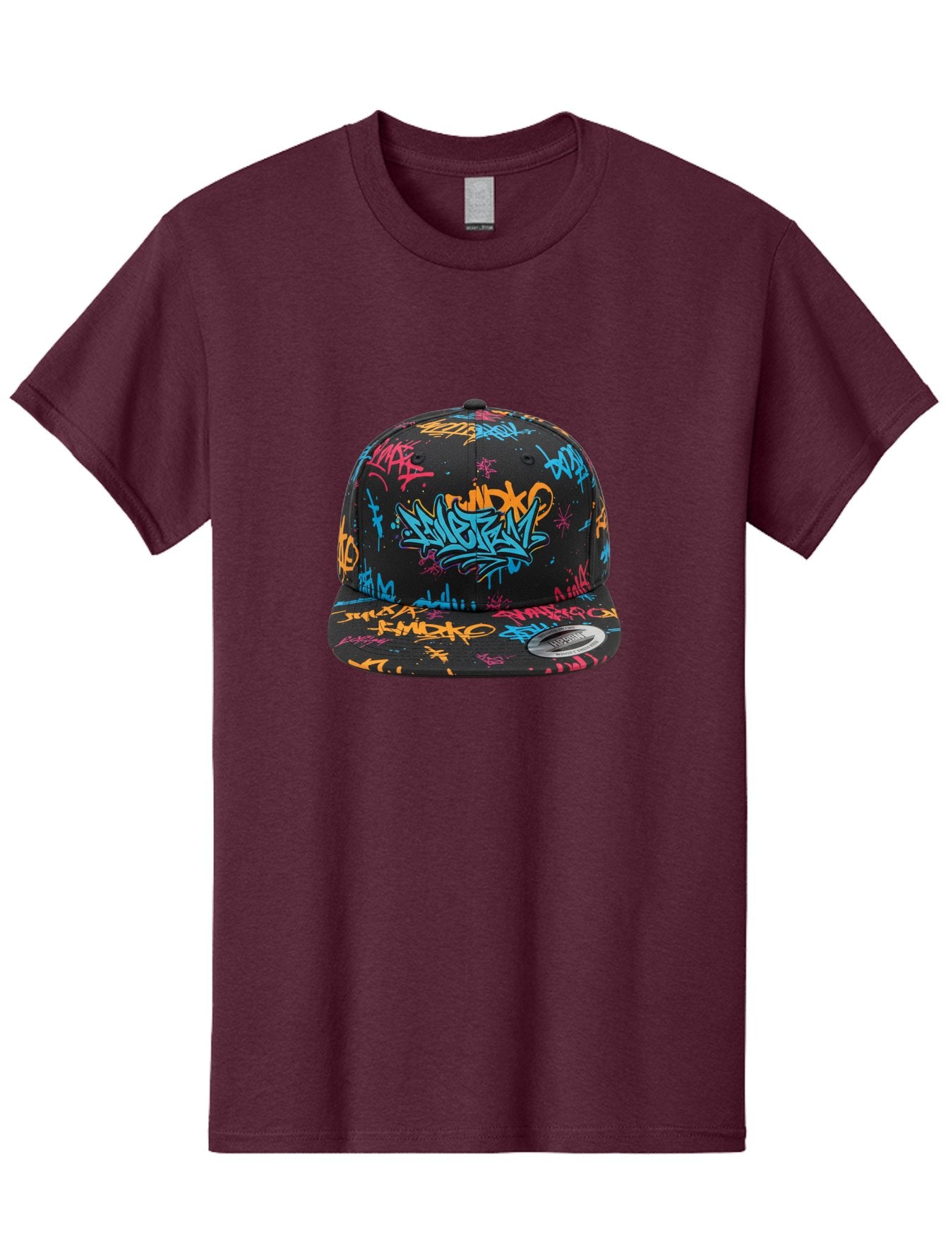 Graffiti-Snapback Men'S Graphic Tee, 100% Cotton, Comfortable Casual Summer Wear, Machine Washable, Graffiti Cap, Urban Style, Streetwear Fashion, Black Baseball Cap, Colorful Graffiti, Bold Design, Trendy Accessory, New Era Cap, Custom Hat, Bad166 7