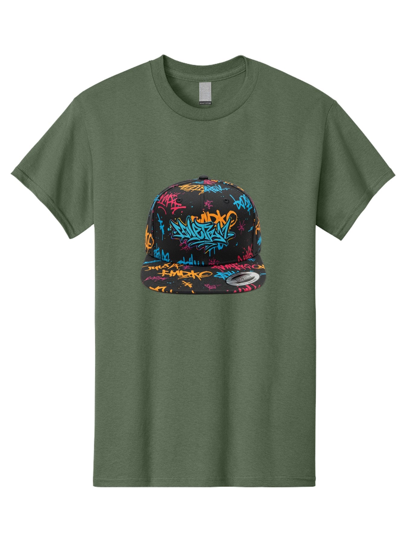 Graffiti-Snapback Men'S Graphic Tee, 100% Cotton, Comfortable Casual Summer Wear, Machine Washable, Graffiti Cap, Urban Style, Streetwear Fashion, Black Baseball Cap, Colorful Graffiti, Bold Design, Trendy Accessory, New Era Cap, Custom Hat, Bad166 10