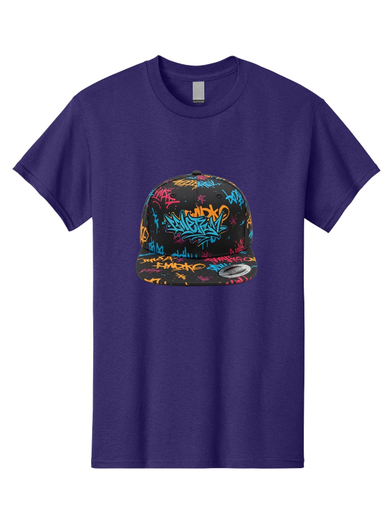 Graffiti-Snapback Men'S Graphic Tee, 100% Cotton, Comfortable Casual Summer Wear, Machine Washable, Graffiti Cap, Urban Style, Streetwear Fashion, Black Baseball Cap, Colorful Graffiti, Bold Design, Trendy Accessory, New Era Cap, Custom Hat, Bad166