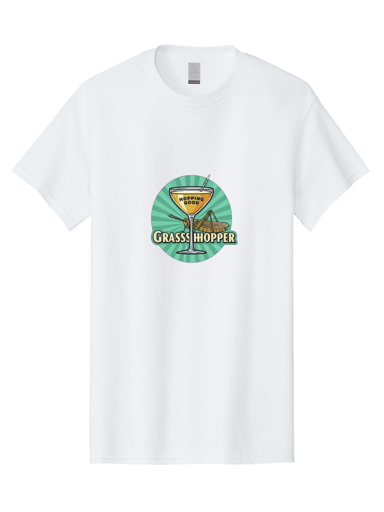 Grasssshopper Men'S Graphic Tee, 100% Cotton, Comfortable Casual Summer Wear, Machine Washable, Classic Cocktail, Happy Hour, Refreshing Drink, Hopping Good, Stylish Barware, Elegant Design, Yellow Cocktail, Drinking Straw, Grasshopper Theme, Bad167 6