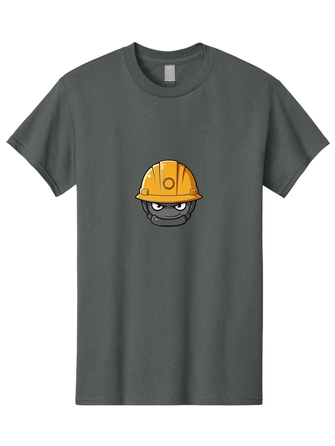Gray-Character-In-Orange-Hard-Hat Men'S Graphic Tee, 100% Cotton, Comfortable Casual Summer Wear, Machine Washable, Construction Worker, Hard Hat, Yellow Helmet, Menacing Face, Construction Site, Laborer, Worker, Industry, Safety Gear, Bad168 5