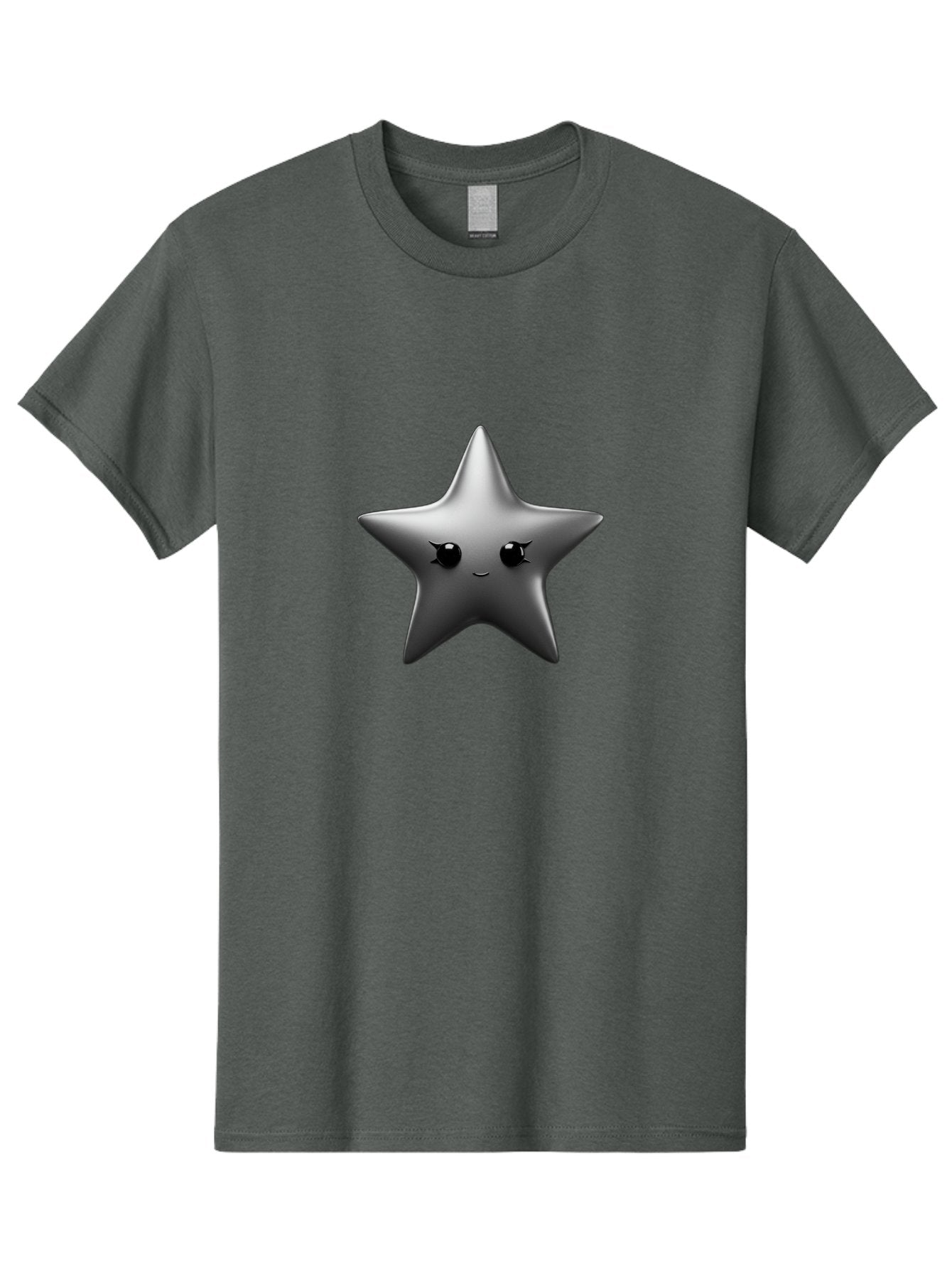 Grey-Star Men'S Graphic Tee, 100% Cotton, Comfortable Casual Summer Wear, Machine Washable, Cartoon Star, Silver Star, Cute Star, Feminine Face, Shiny, Glossy, Adorable, Charming, Whimsical, Fantasy Bad169 7