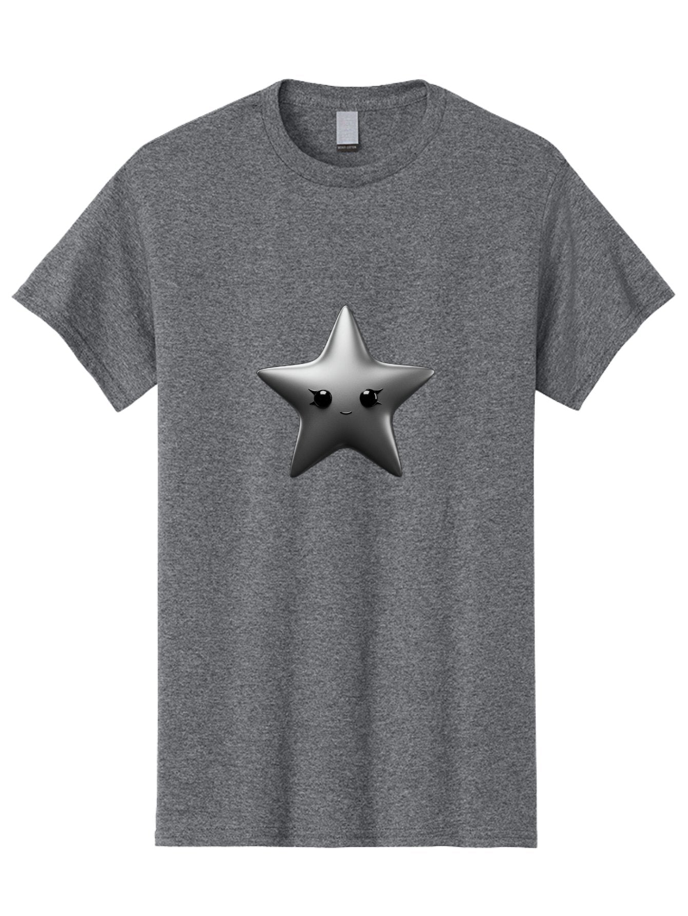 Grey-Star Men'S Graphic Tee, 100% Cotton, Comfortable Casual Summer Wear, Machine Washable, Cartoon Star, Silver Star, Cute Star, Feminine Face, Shiny, Glossy, Adorable, Charming, Whimsical, Fantasy Bad169 9