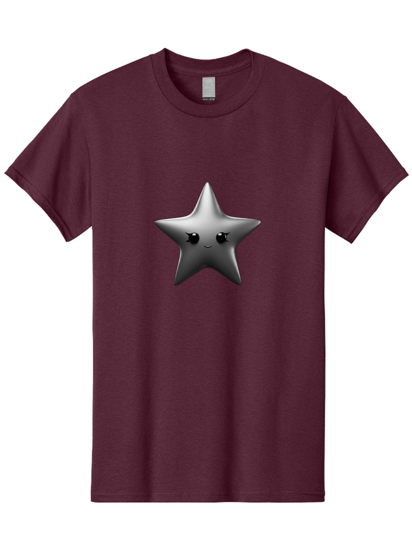 Grey-Star Men'S Graphic Tee, 100% Cotton, Comfortable Casual Summer Wear, Machine Washable, Cartoon Star, Silver Star, Cute Star, Feminine Face, Shiny, Glossy, Adorable, Charming, Whimsical, Fantasy Bad169