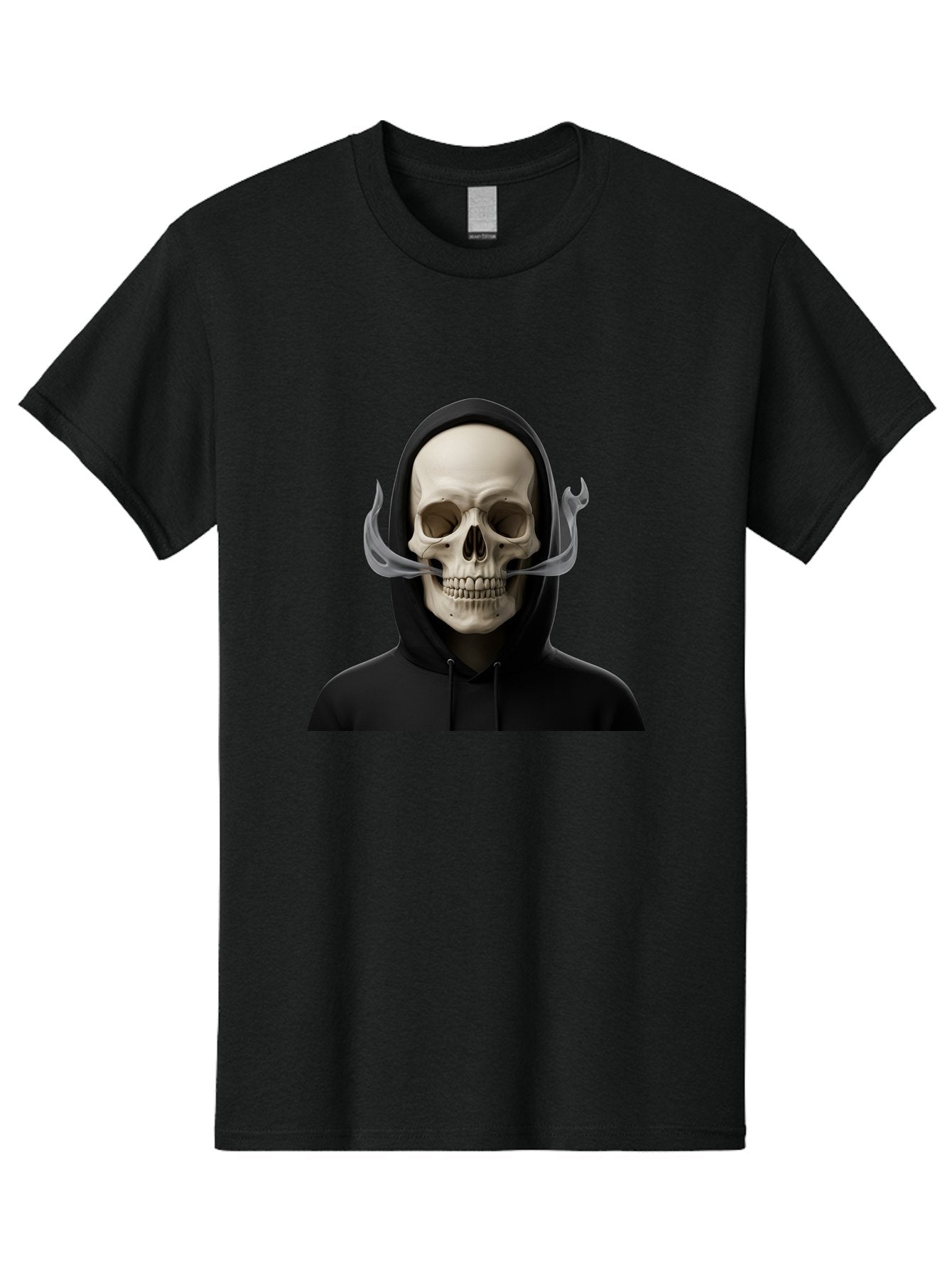 Grim-Reaper-Skull Men'S Graphic Tee, 100% Cotton, Comfortable Casual Summer Wear, Machine Washable, Skull Wearing Hoodie, Ghostly Figure, Surreal Art, Mystical Creature, Dark Fantasy, Eerie Atmosphere, Gothic Style, Mysterious Entity, Bad170