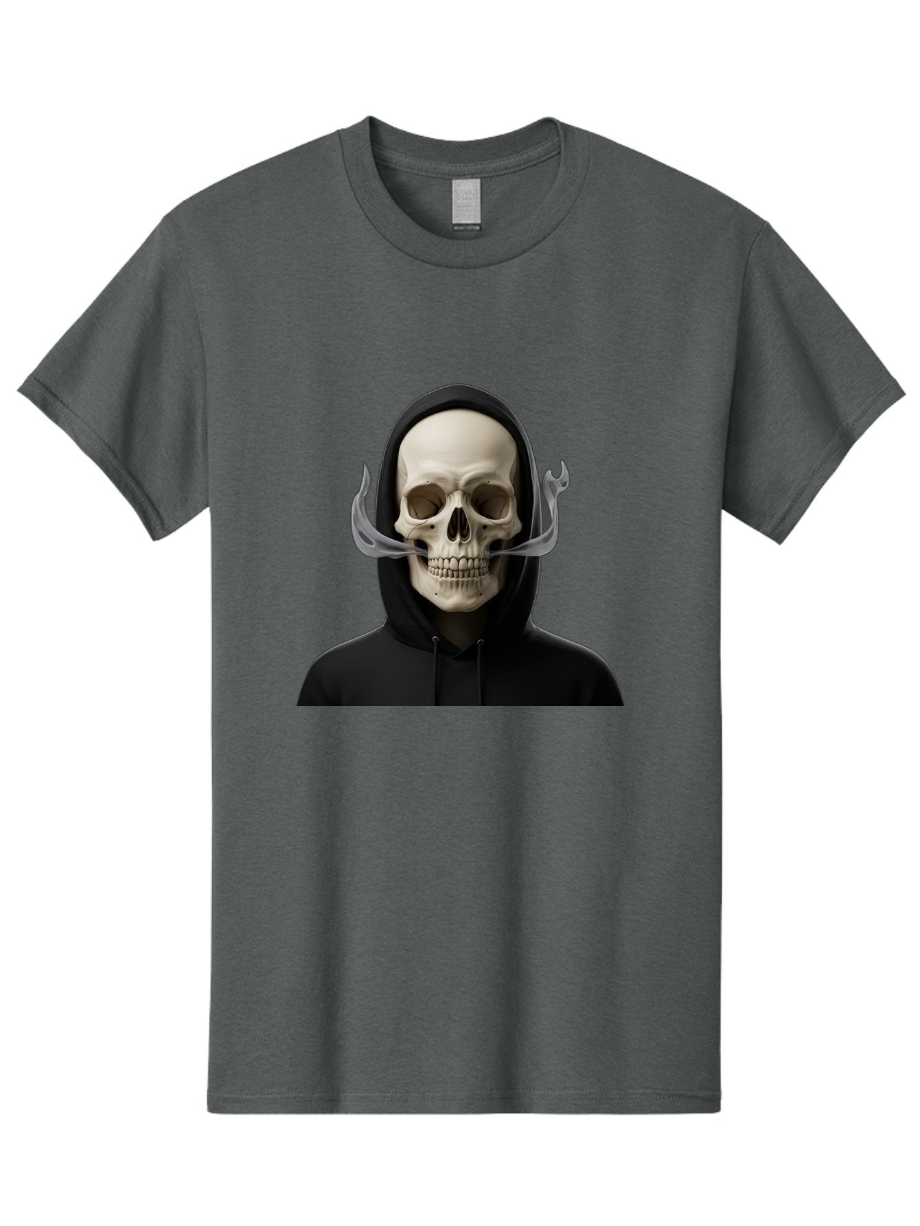 Grim-Reaper-Skull Men'S Graphic Tee, 100% Cotton, Comfortable Casual Summer Wear, Machine Washable, Skull Wearing Hoodie, Ghostly Figure, Surreal Art, Mystical Creature, Dark Fantasy, Eerie Atmosphere, Gothic Style, Mysterious Entity, Bad170 7