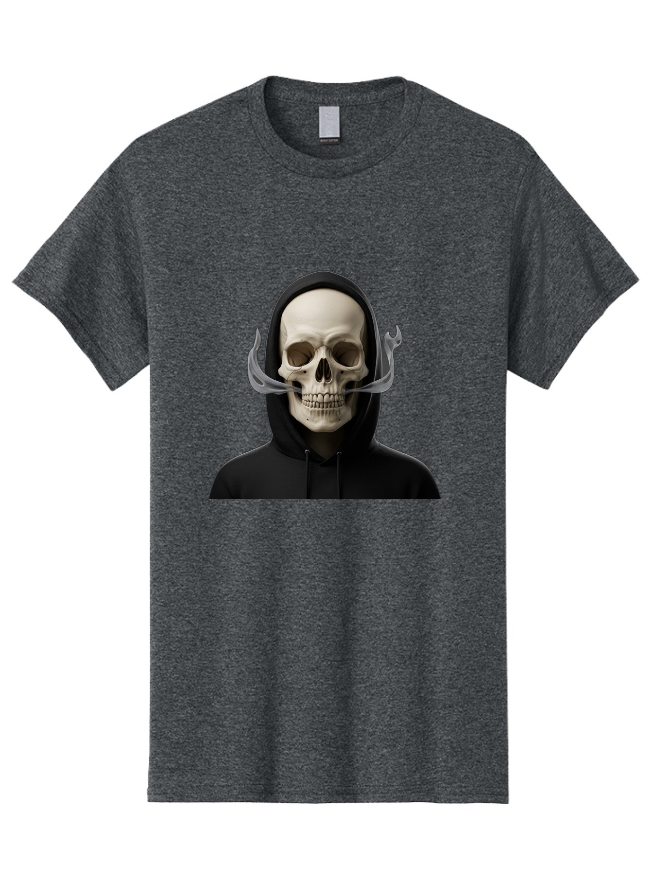 Grim-Reaper-Skull Men'S Graphic Tee, 100% Cotton, Comfortable Casual Summer Wear, Machine Washable, Skull Wearing Hoodie, Ghostly Figure, Surreal Art, Mystical Creature, Dark Fantasy, Eerie Atmosphere, Gothic Style, Mysterious Entity, Bad170 5