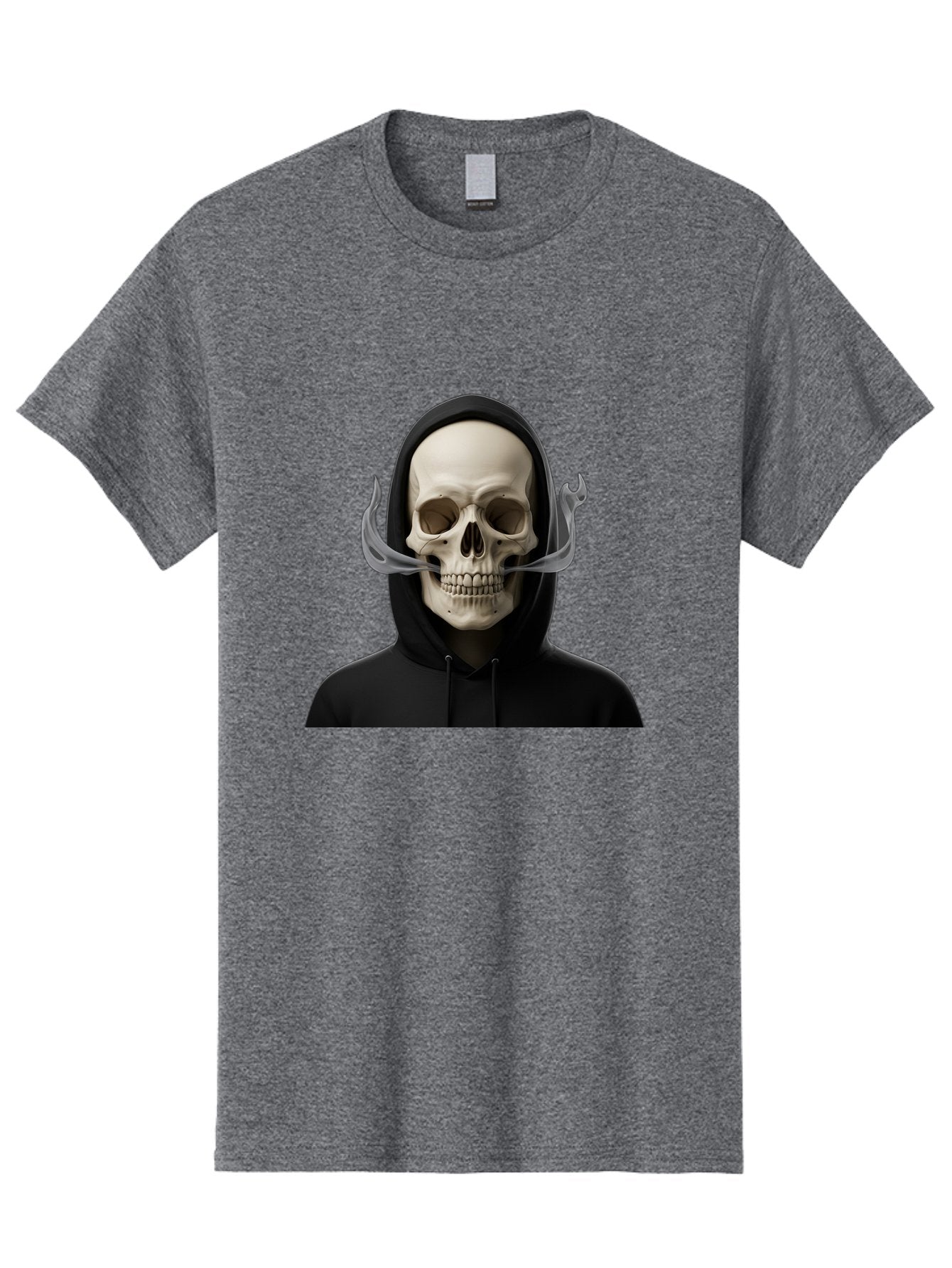 Grim-Reaper-Skull Men'S Graphic Tee, 100% Cotton, Comfortable Casual Summer Wear, Machine Washable, Skull Wearing Hoodie, Ghostly Figure, Surreal Art, Mystical Creature, Dark Fantasy, Eerie Atmosphere, Gothic Style, Mysterious Entity, Bad170 10