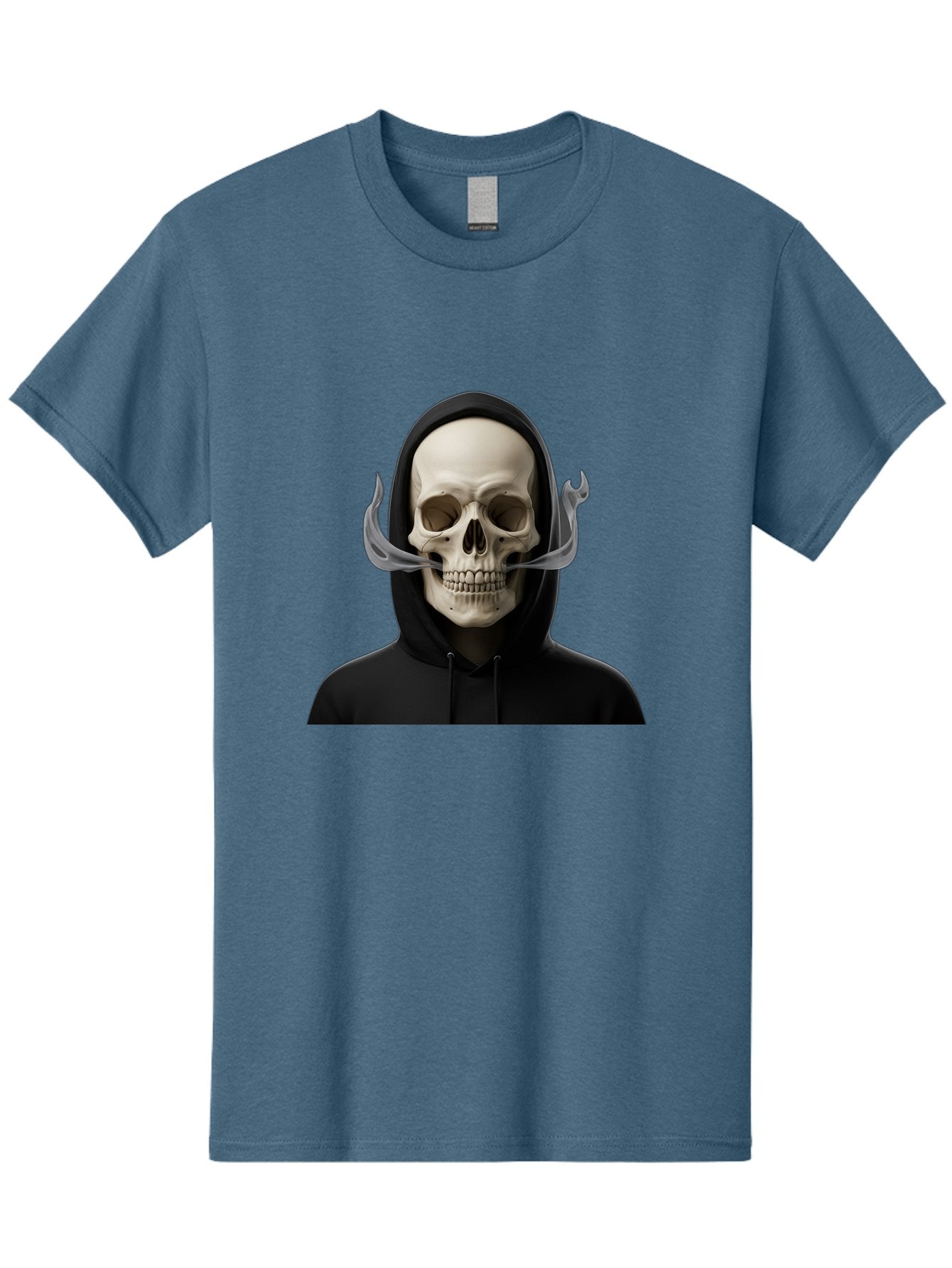 Grim-Reaper-Skull Men'S Graphic Tee, 100% Cotton, Comfortable Casual Summer Wear, Machine Washable, Skull Wearing Hoodie, Ghostly Figure, Surreal Art, Mystical Creature, Dark Fantasy, Eerie Atmosphere, Gothic Style, Mysterious Entity, Bad170 9