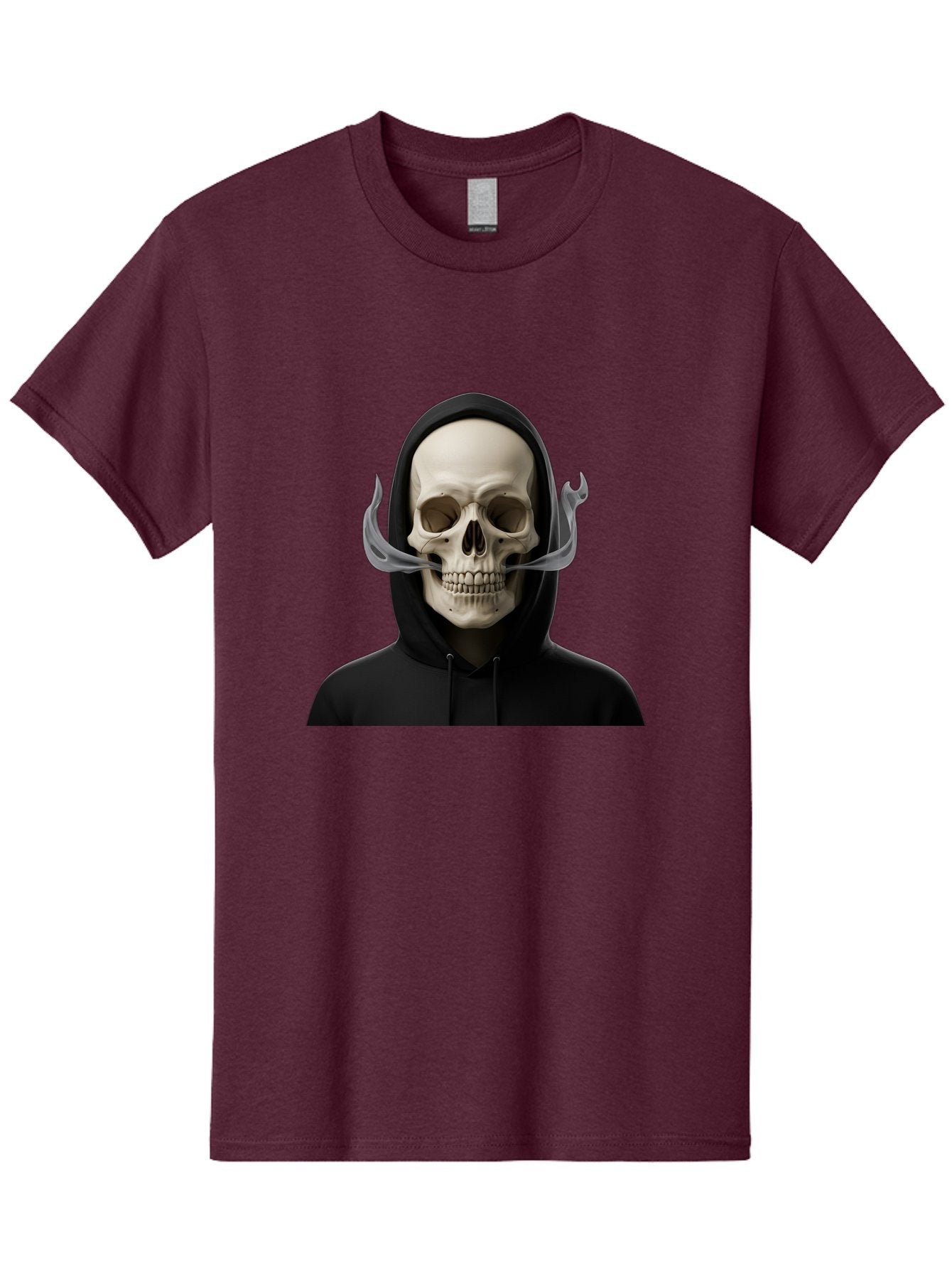 Grim-Reaper-Skull Men'S Graphic Tee, 100% Cotton, Comfortable Casual Summer Wear, Machine Washable, Skull Wearing Hoodie, Ghostly Figure, Surreal Art, Mystical Creature, Dark Fantasy, Eerie Atmosphere, Gothic Style, Mysterious Entity, Bad170 13