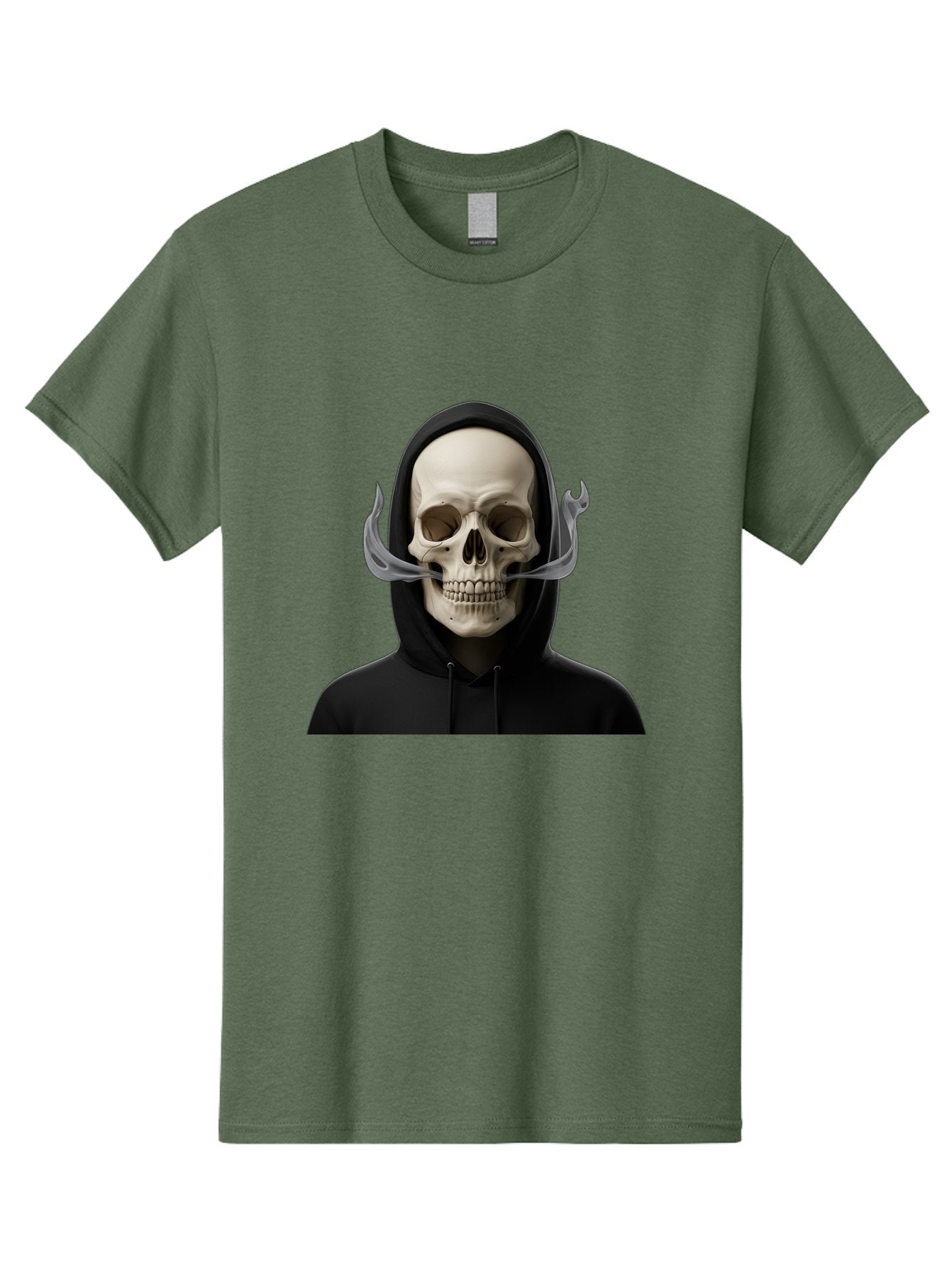 Grim-Reaper-Skull Men'S Graphic Tee, 100% Cotton, Comfortable Casual Summer Wear, Machine Washable, Skull Wearing Hoodie, Ghostly Figure, Surreal Art, Mystical Creature, Dark Fantasy, Eerie Atmosphere, Gothic Style, Mysterious Entity, Bad170 8