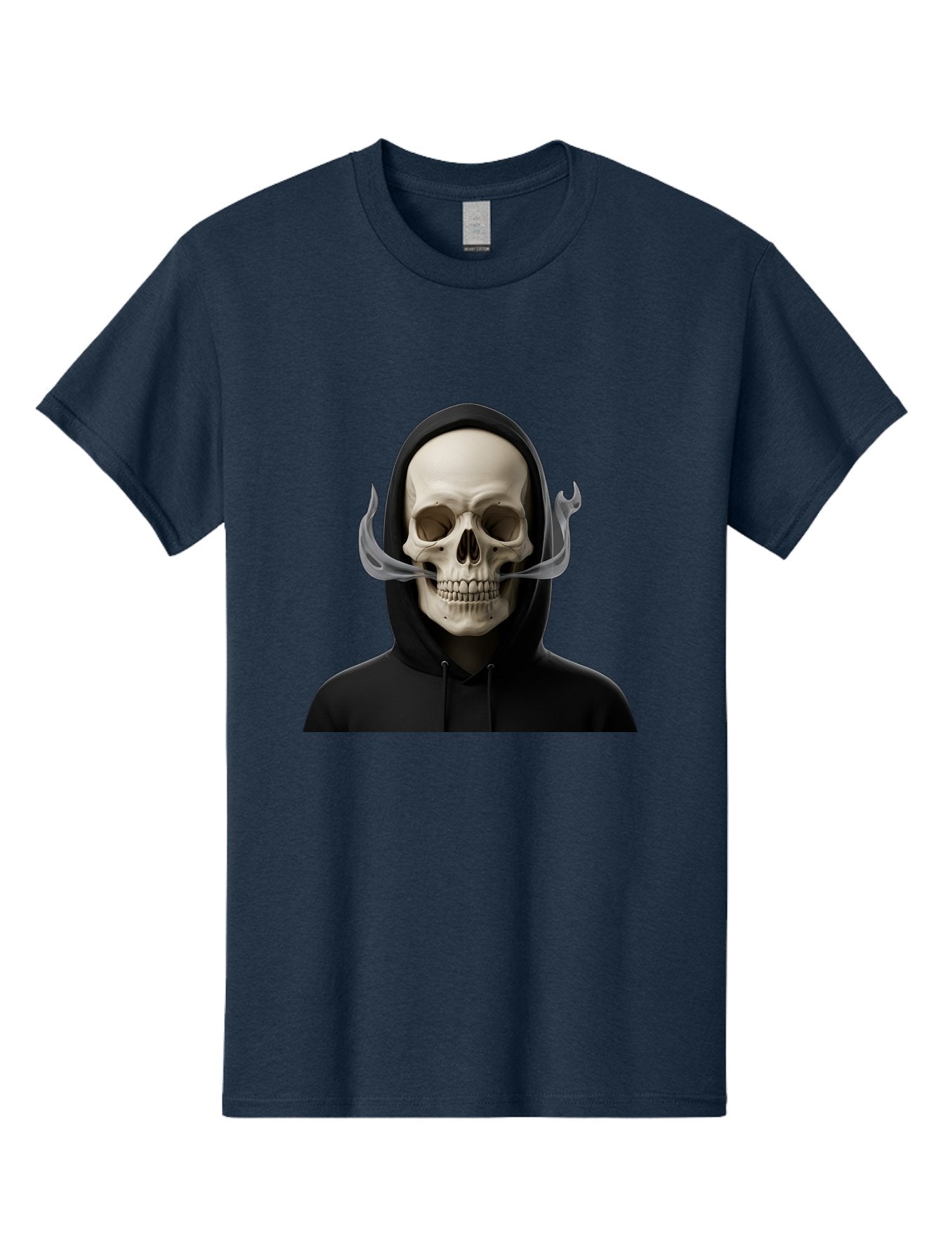 Grim-Reaper-Skull Men'S Graphic Tee, 100% Cotton, Comfortable Casual Summer Wear, Machine Washable, Skull Wearing Hoodie, Ghostly Figure, Surreal Art, Mystical Creature, Dark Fantasy, Eerie Atmosphere, Gothic Style, Mysterious Entity, Bad170
