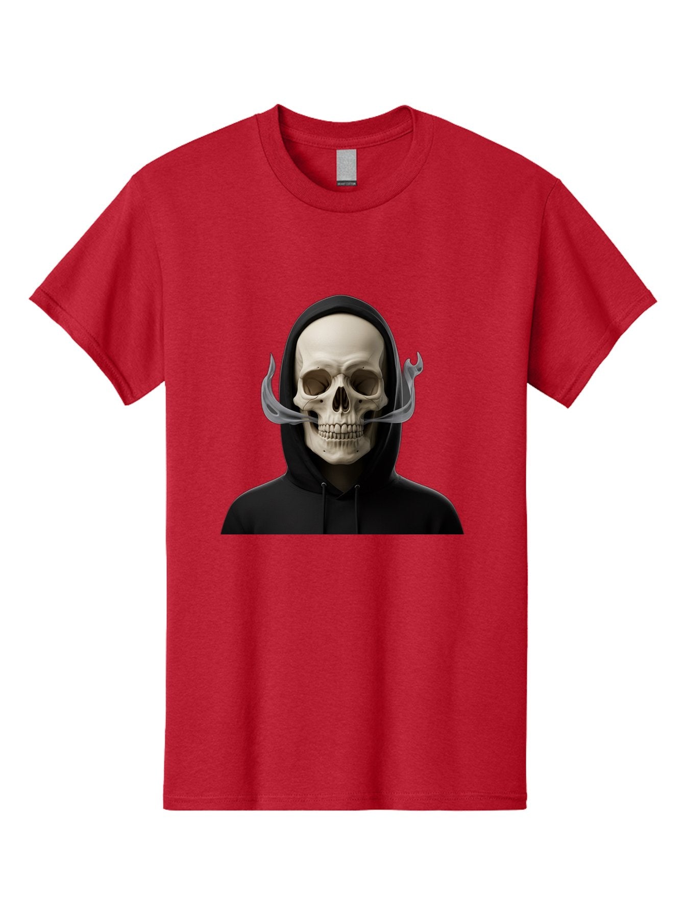 Grim-Reaper-Skull Men'S Graphic Tee, 100% Cotton, Comfortable Casual Summer Wear, Machine Washable, Skull Wearing Hoodie, Ghostly Figure, Surreal Art, Mystical Creature, Dark Fantasy, Eerie Atmosphere, Gothic Style, Mysterious Entity, Bad170 12