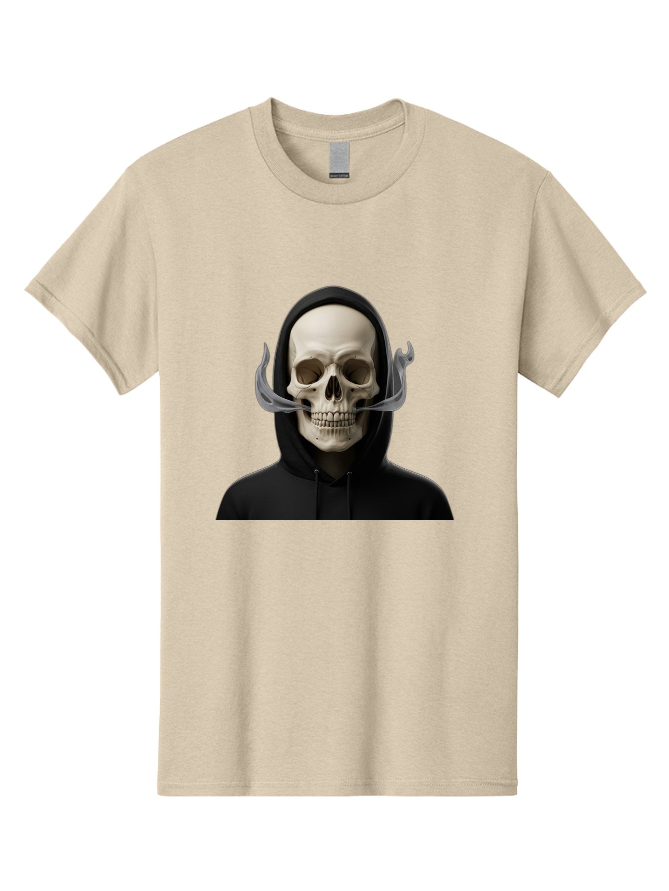 Grim-Reaper-Skull Men'S Graphic Tee, 100% Cotton, Comfortable Casual Summer Wear, Machine Washable, Skull Wearing Hoodie, Ghostly Figure, Surreal Art, Mystical Creature, Dark Fantasy, Eerie Atmosphere, Gothic Style, Mysterious Entity, Bad170 4
