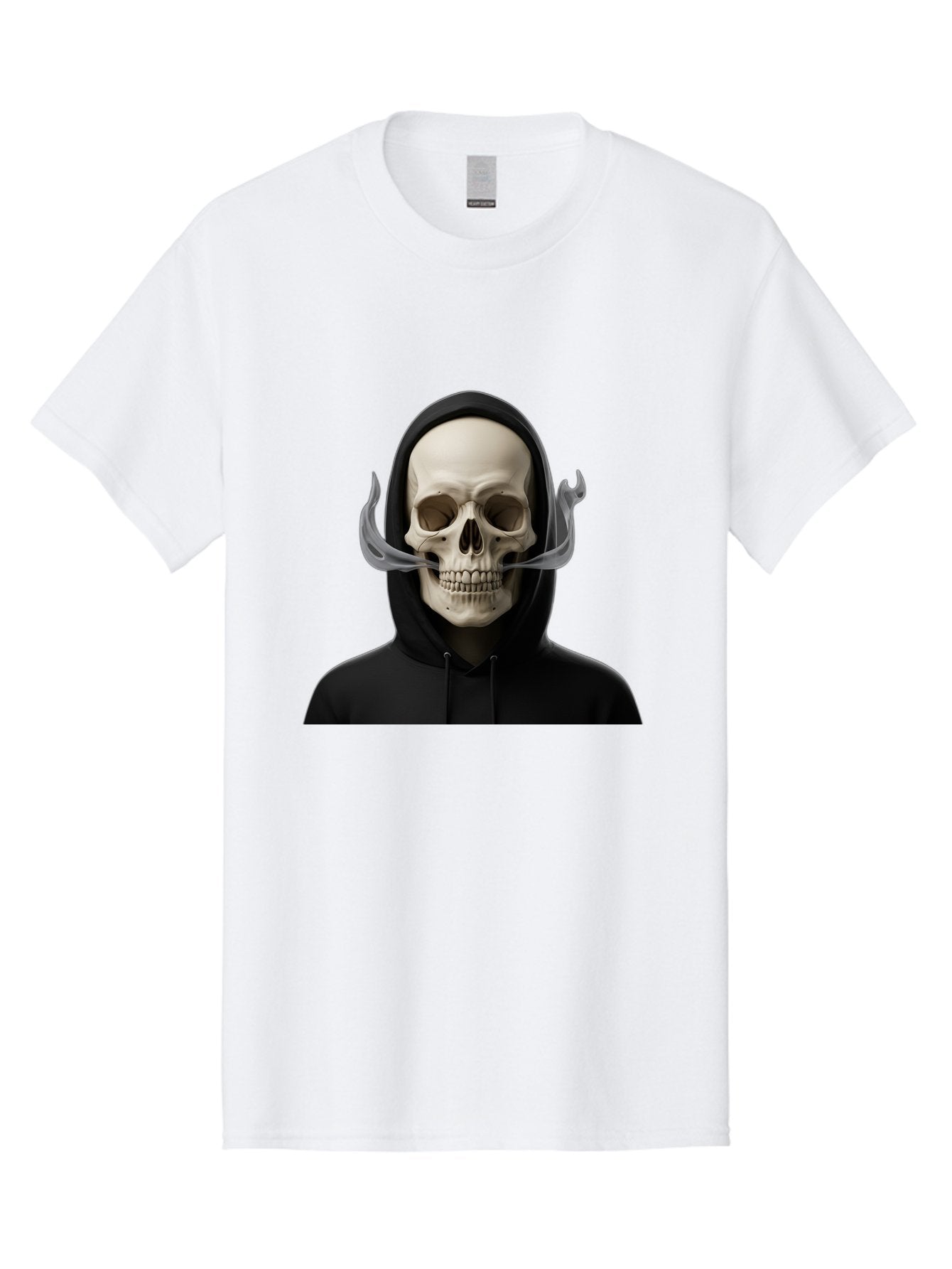 Grim-Reaper-Skull Men'S Graphic Tee, 100% Cotton, Comfortable Casual Summer Wear, Machine Washable, Skull Wearing Hoodie, Ghostly Figure, Surreal Art, Mystical Creature, Dark Fantasy, Eerie Atmosphere, Gothic Style, Mysterious Entity, Bad170 15