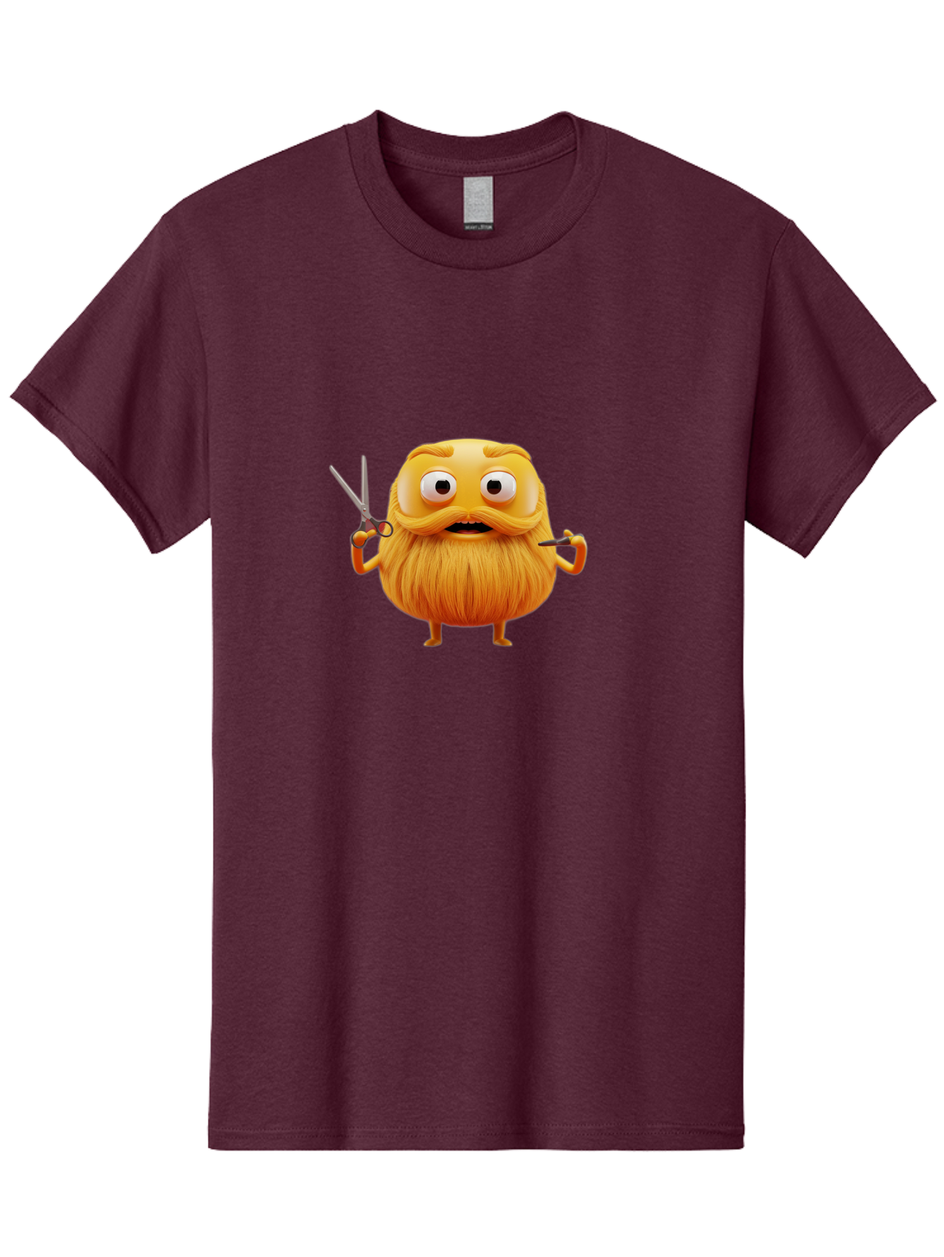 Grooming-Character Men'S Graphic Tee, 100% Cotton, Comfortable Casual Summer Wear, Machine Washable, Anthropomorphic Bread, Cartoon Character, Grooming, Scissors, Comb, Funny, Quirky, Humorous, Cartoon Style, Bread Character, Mustache, Beard Bad171