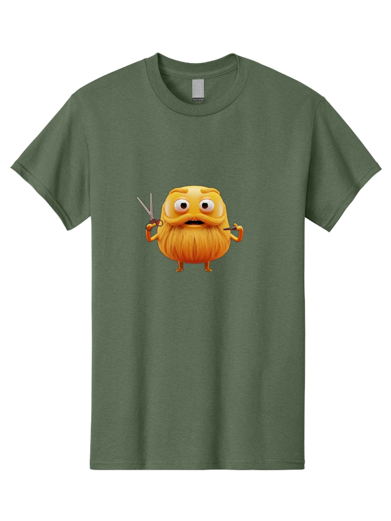 Grooming-Character Men'S Graphic Tee, 100% Cotton, Comfortable Casual Summer Wear, Machine Washable, Anthropomorphic Bread, Cartoon Character, Grooming, Scissors, Comb, Funny, Quirky, Humorous, Cartoon Style, Bread Character, Mustache, Beard Bad171