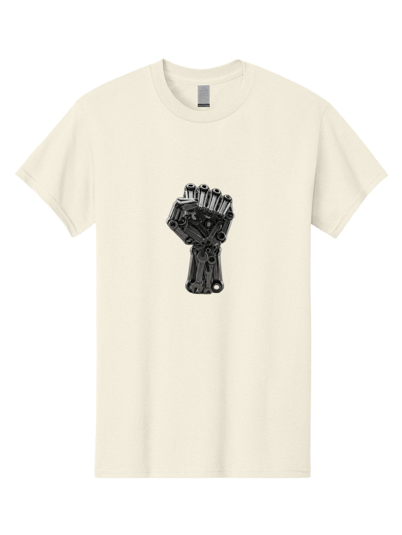 Gun-Hand Men'S Graphic Tee, 100% Cotton, Comfortable Casual Summer Wear, Machine Washable, Hand Made From Guns, Gun Violence, Protest Art, Mechanical Hand, Creative Sculpture, Social Commentary, Symbolic Representation, Powerful Statement, Bad173 5