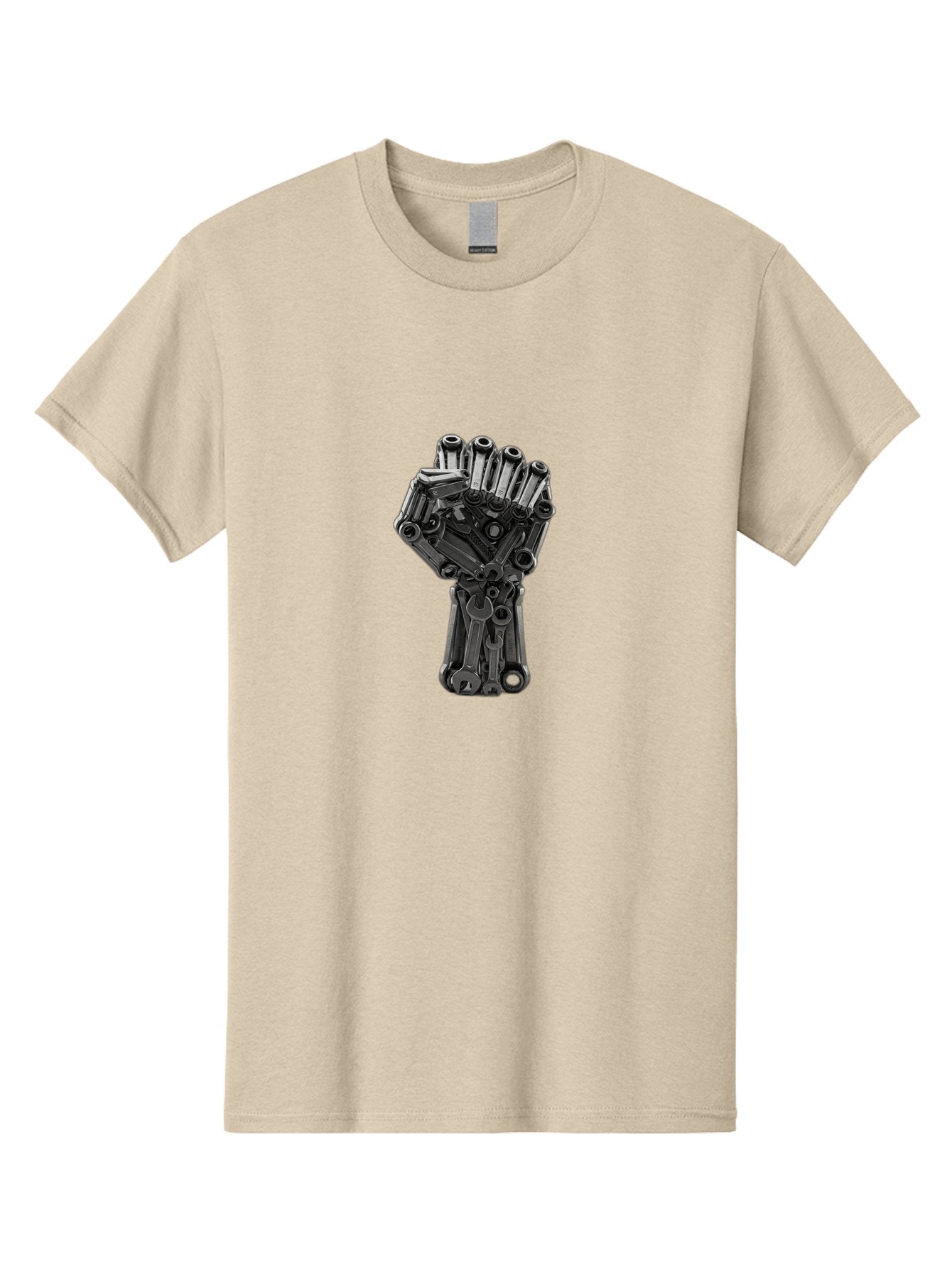 Gun-Hand Men'S Graphic Tee, 100% Cotton, Comfortable Casual Summer Wear, Machine Washable, Hand Made From Guns, Gun Violence, Protest Art, Mechanical Hand, Creative Sculpture, Social Commentary, Symbolic Representation, Powerful Statement, Bad173 14