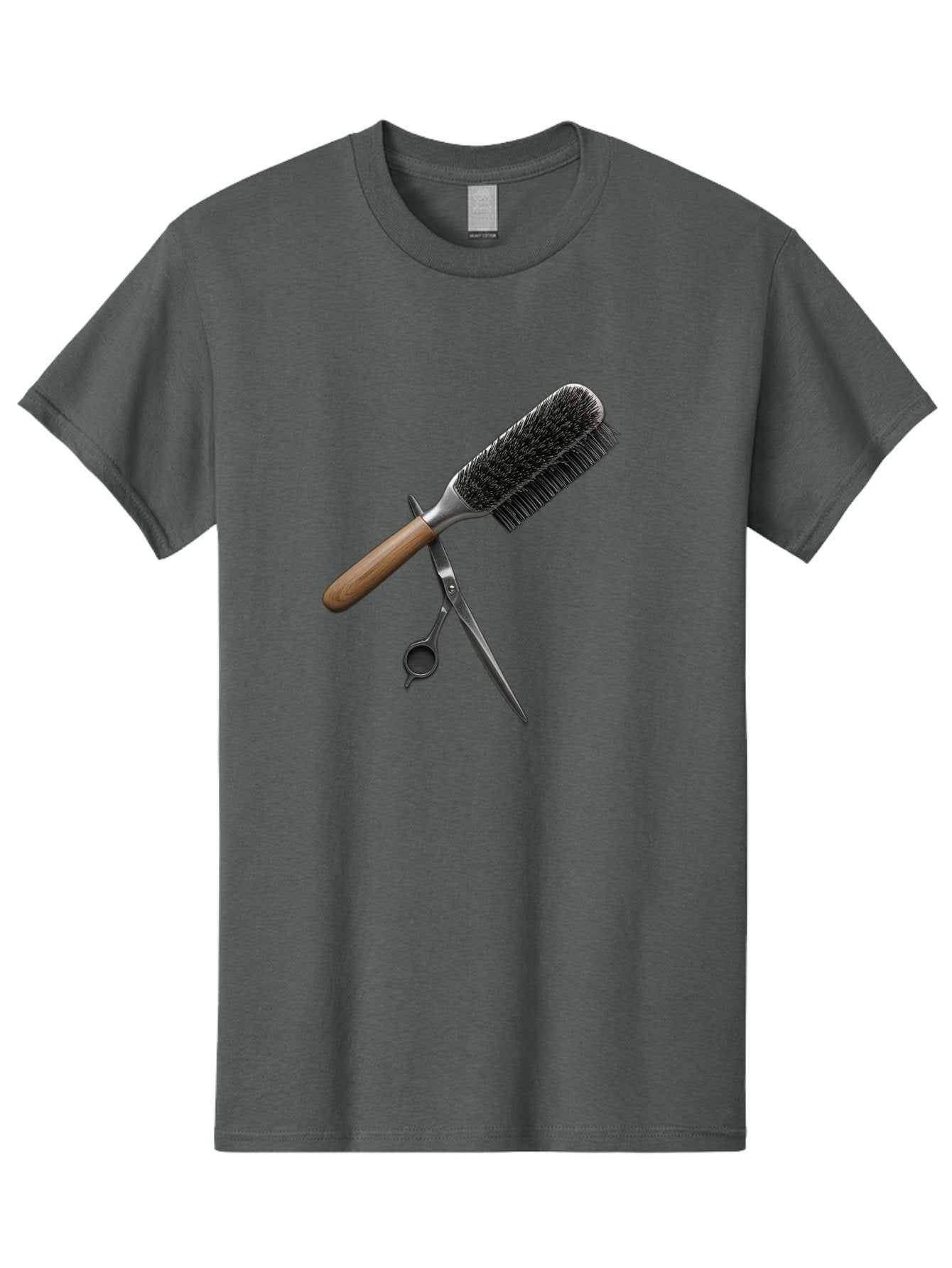 Hairbrush-And-Scissors Men'S Graphic Tee, 100% Cotton, Comfortable Casual Summer Wear, Machine Washable, Hair Cutting Tools, Hair Care, Styling Equipment, Salon Essentials, Grooming Accessories, Round Brush, Scissors Bad175 10