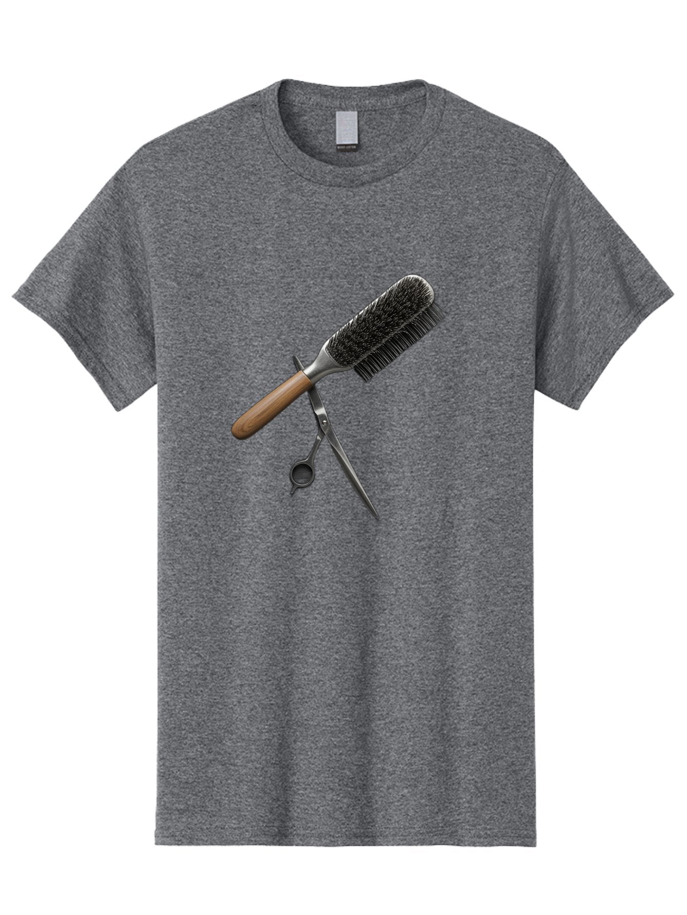Hairbrush-And-Scissors Men'S Graphic Tee, 100% Cotton, Comfortable Casual Summer Wear, Machine Washable, Hair Cutting Tools, Hair Care, Styling Equipment, Salon Essentials, Grooming Accessories, Round Brush, Scissors Bad175 14