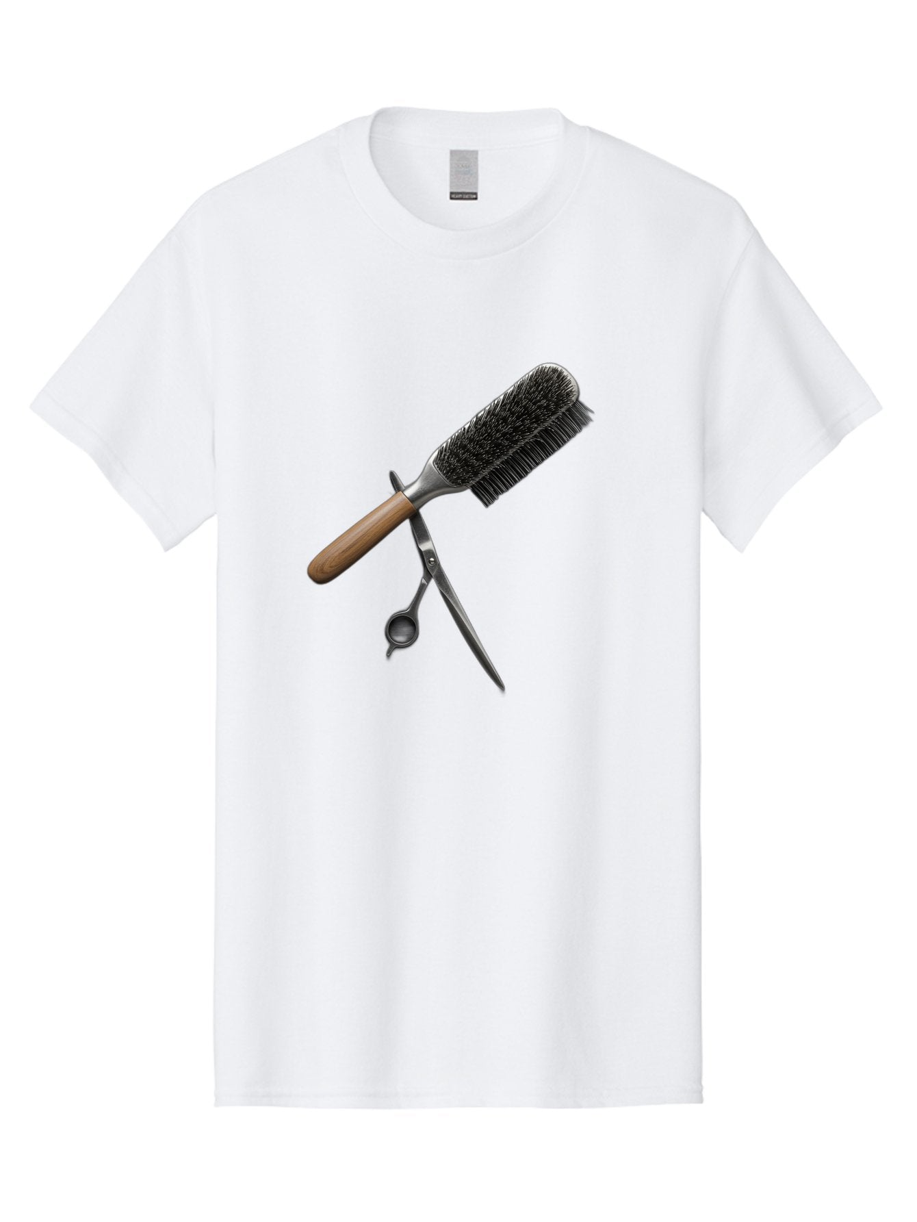 Hairbrush-And-Scissors Men'S Graphic Tee, 100% Cotton, Comfortable Casual Summer Wear, Machine Washable, Hair Cutting Tools, Hair Care, Styling Equipment, Salon Essentials, Grooming Accessories, Round Brush, Scissors Bad175 12