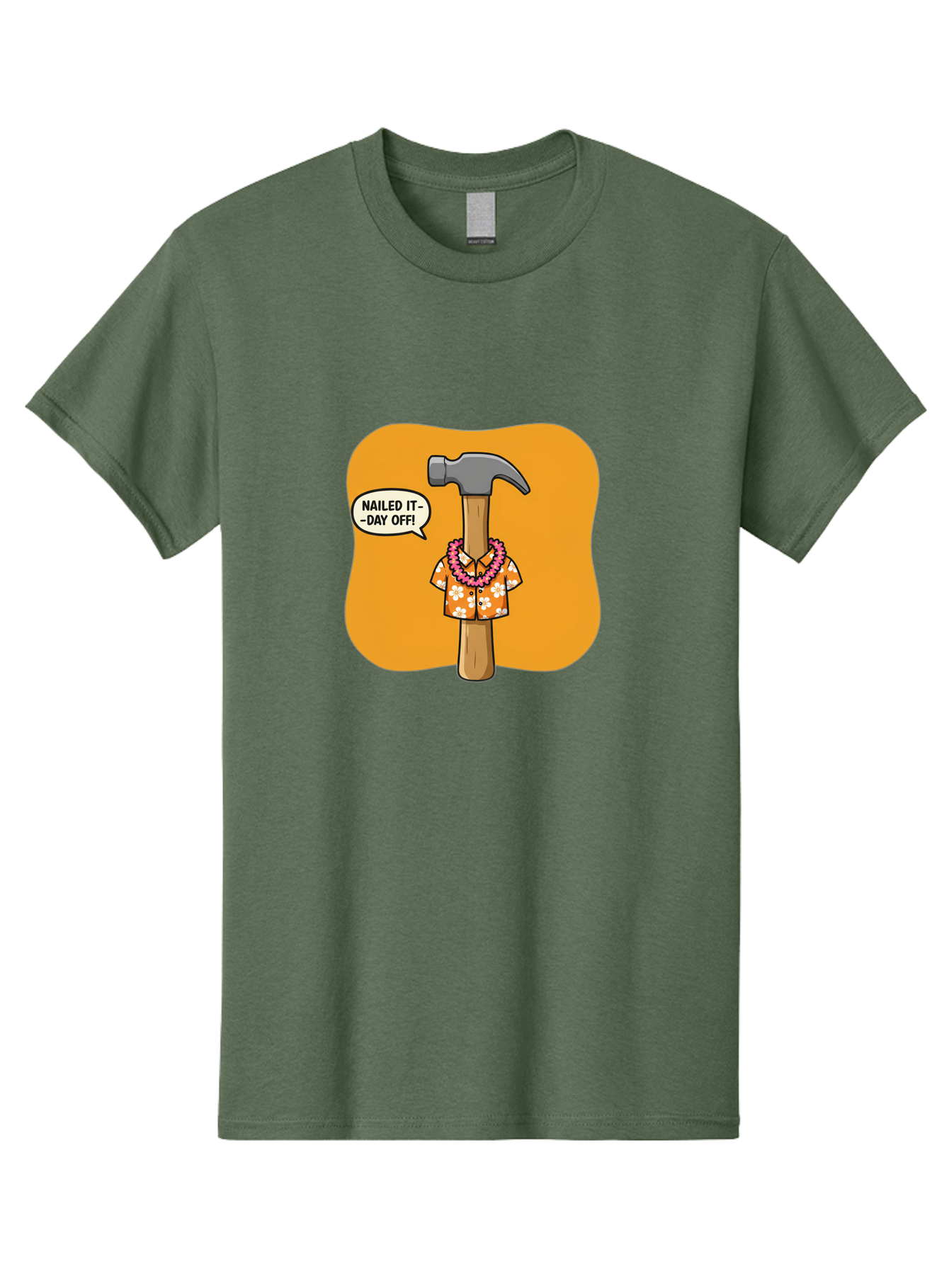 Hammer-In-Hawaiian-Shirt Men'S Graphic Tee, 100% Cotton, Comfortable Casual Summer Wear, Machine Washable, Funny Cartoon Hammer, Hawaiian Shirt, Leis, Humorous Expression, Nailed It-Day Off!, Cartoon Character, Comical Illustration, Bad180 9