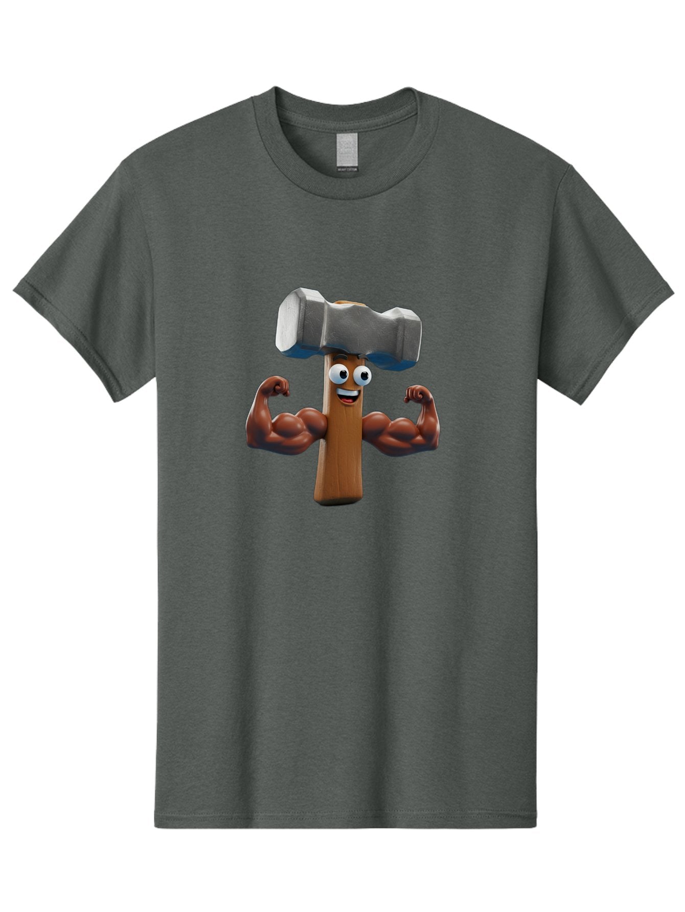 Hammer Men'S Graphic Tee, 100% Cotton, Comfortable Casual Summer Wear, Machine Washable, Cartoon Nail, Muscular Arms, Flexing Biceps, Funny Character, Hammer On Head, Playful Humor, Comical Pose, Anthropomorphic Object, Whimsical Design Bad182 4