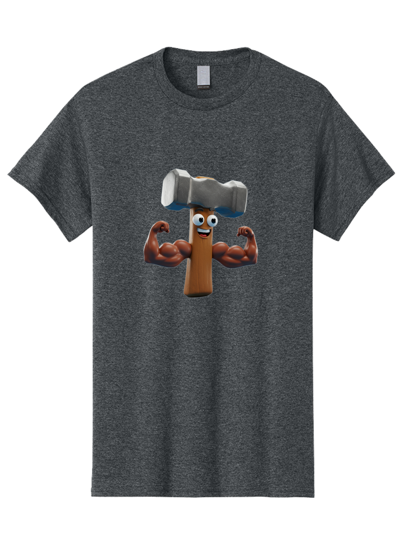 Hammer Men'S Graphic Tee, 100% Cotton, Comfortable Casual Summer Wear, Machine Washable, Cartoon Nail, Muscular Arms, Flexing Biceps, Funny Character, Hammer On Head, Playful Humor, Comical Pose, Anthropomorphic Object, Whimsical Design Bad182 6