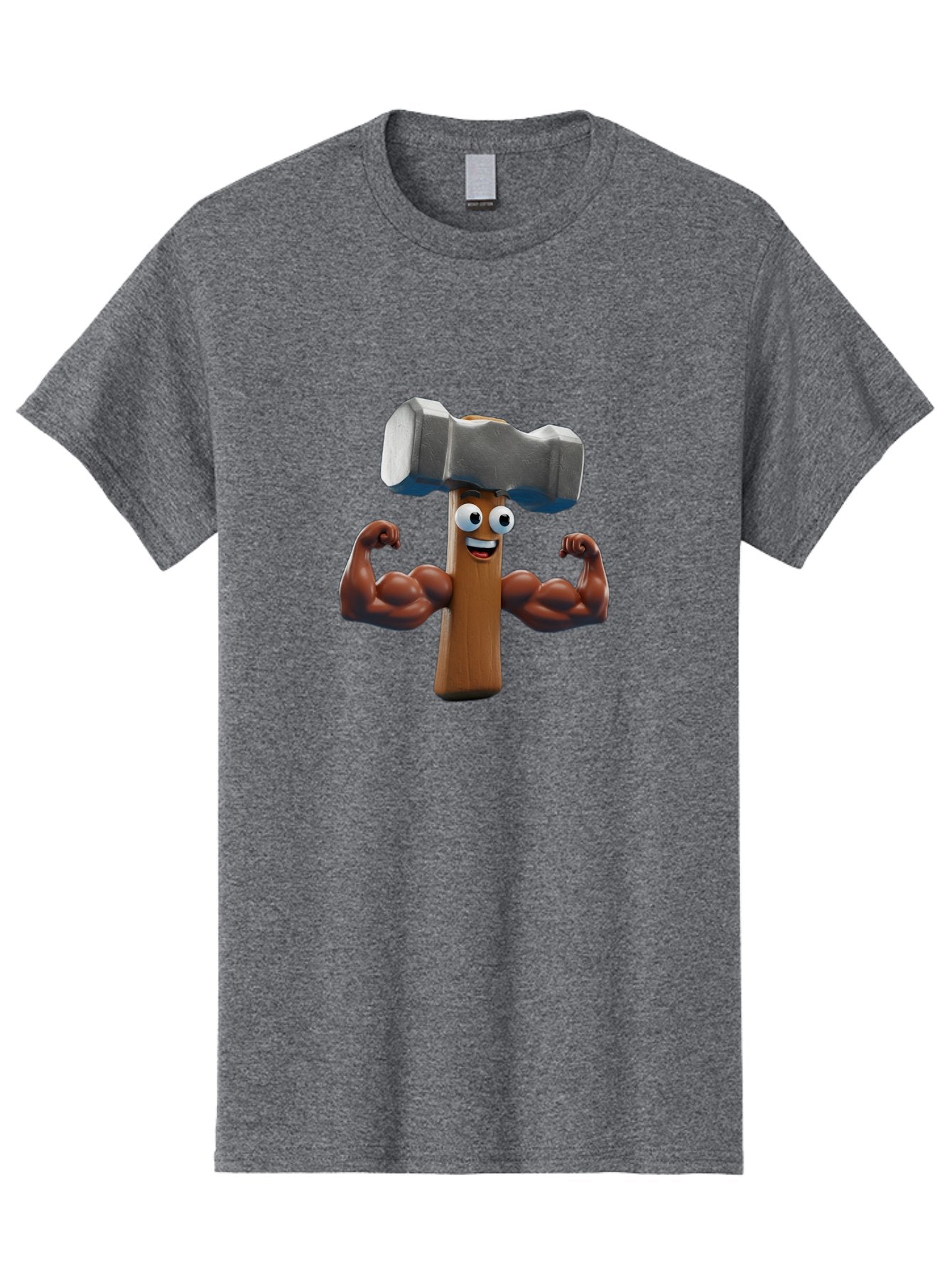 Hammer Men'S Graphic Tee, 100% Cotton, Comfortable Casual Summer Wear, Machine Washable, Cartoon Nail, Muscular Arms, Flexing Biceps, Funny Character, Hammer On Head, Playful Humor, Comical Pose, Anthropomorphic Object, Whimsical Design Bad182