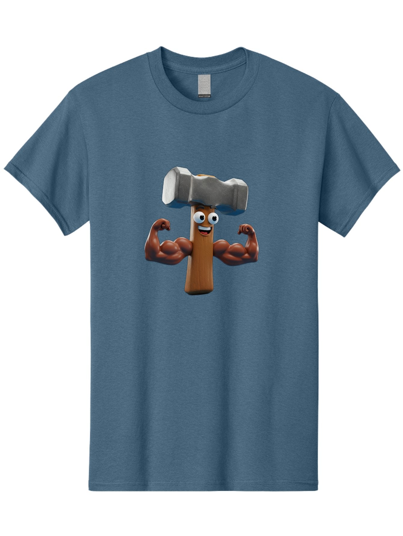 Hammer Men'S Graphic Tee, 100% Cotton, Comfortable Casual Summer Wear, Machine Washable, Cartoon Nail, Muscular Arms, Flexing Biceps, Funny Character, Hammer On Head, Playful Humor, Comical Pose, Anthropomorphic Object, Whimsical Design Bad182