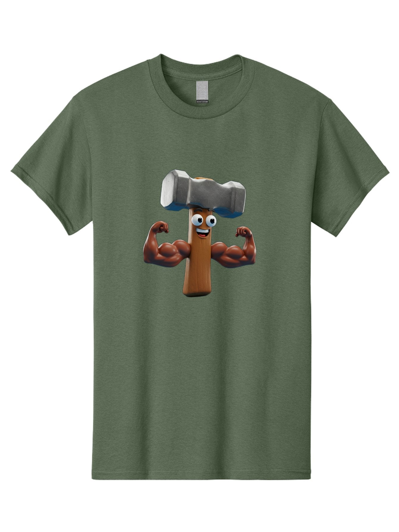 Hammer Men'S Graphic Tee, 100% Cotton, Comfortable Casual Summer Wear, Machine Washable, Cartoon Nail, Muscular Arms, Flexing Biceps, Funny Character, Hammer On Head, Playful Humor, Comical Pose, Anthropomorphic Object, Whimsical Design Bad182 6
