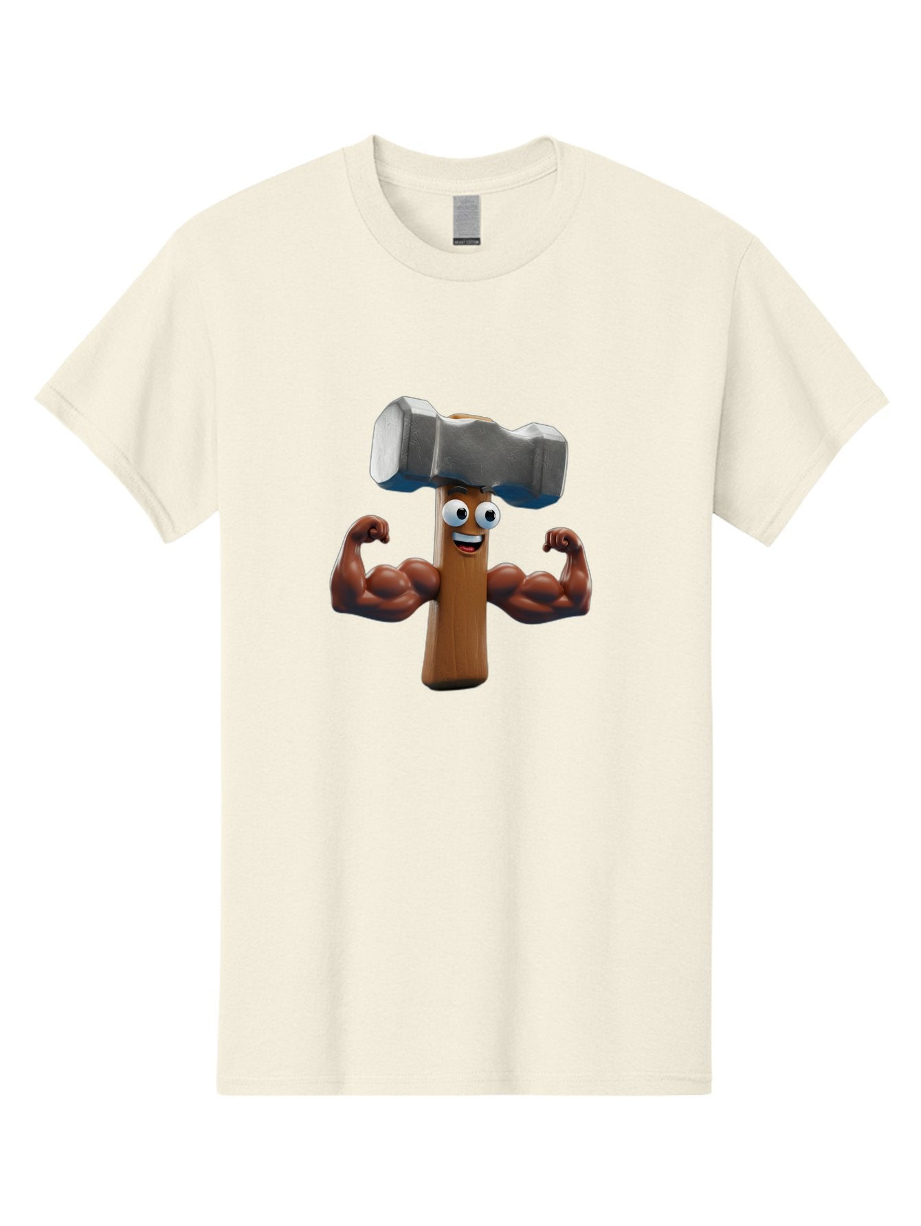 Hammer Men'S Graphic Tee, 100% Cotton, Comfortable Casual Summer Wear, Machine Washable, Cartoon Nail, Muscular Arms, Flexing Biceps, Funny Character, Hammer On Head, Playful Humor, Comical Pose, Anthropomorphic Object, Whimsical Design Bad182 9