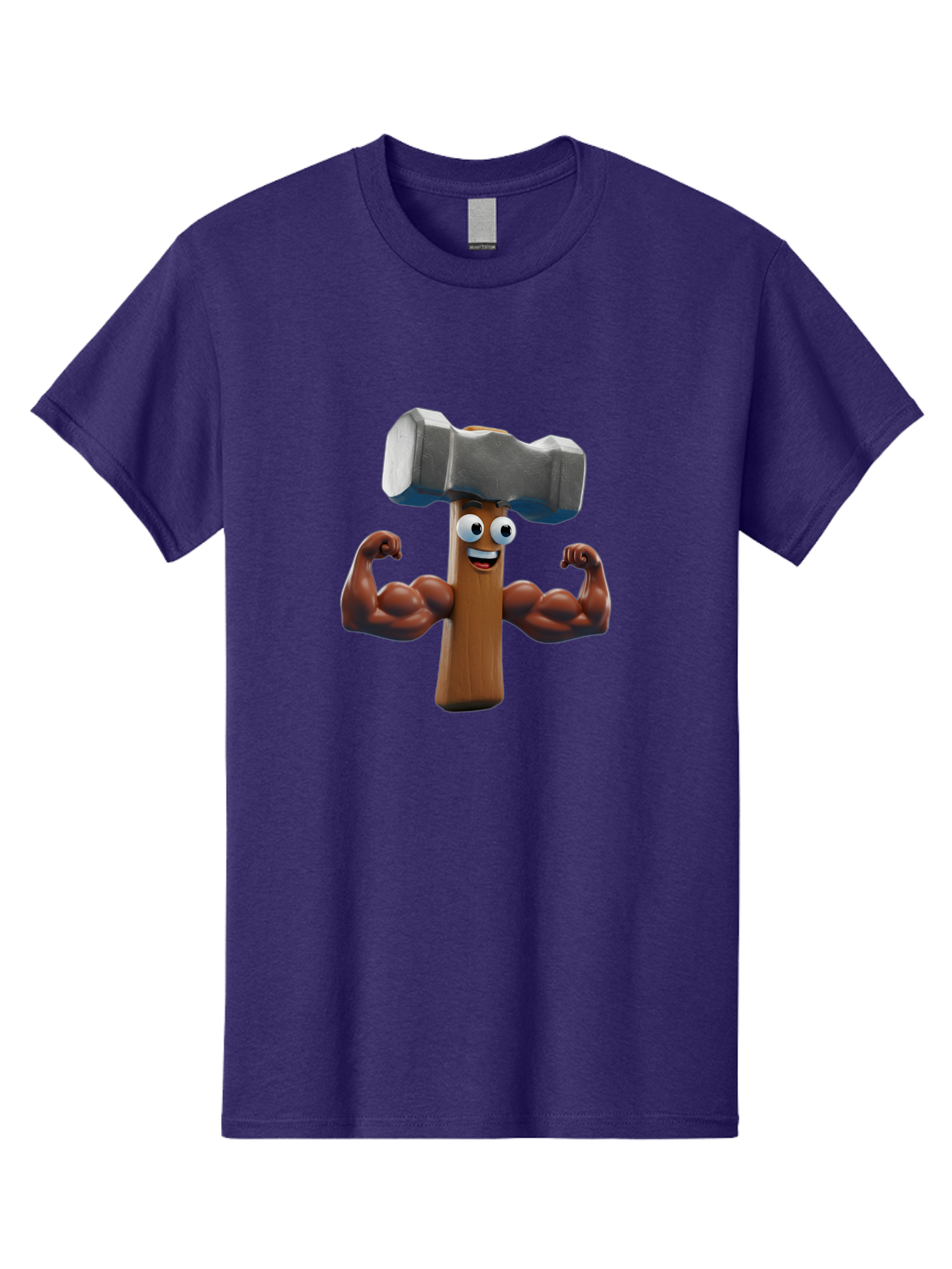 Hammer Men'S Graphic Tee, 100% Cotton, Comfortable Casual Summer Wear, Machine Washable, Cartoon Nail, Muscular Arms, Flexing Biceps, Funny Character, Hammer On Head, Playful Humor, Comical Pose, Anthropomorphic Object, Whimsical Design Bad182