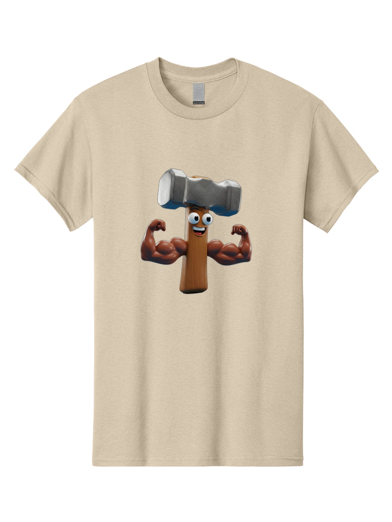 Hammer Men'S Graphic Tee, 100% Cotton, Comfortable Casual Summer Wear, Machine Washable, Cartoon Nail, Muscular Arms, Flexing Biceps, Funny Character, Hammer On Head, Playful Humor, Comical Pose, Anthropomorphic Object, Whimsical Design Bad182 11