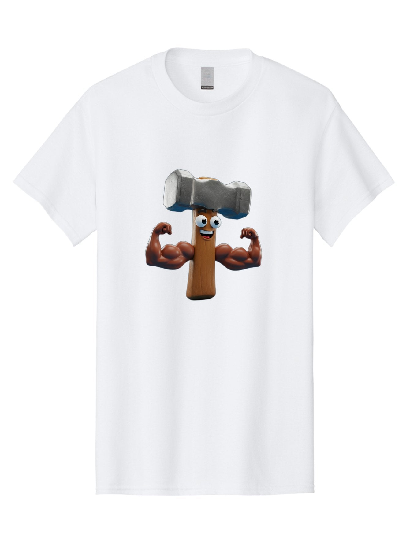 Hammer Men'S Graphic Tee, 100% Cotton, Comfortable Casual Summer Wear, Machine Washable, Cartoon Nail, Muscular Arms, Flexing Biceps, Funny Character, Hammer On Head, Playful Humor, Comical Pose, Anthropomorphic Object, Whimsical Design Bad182 7