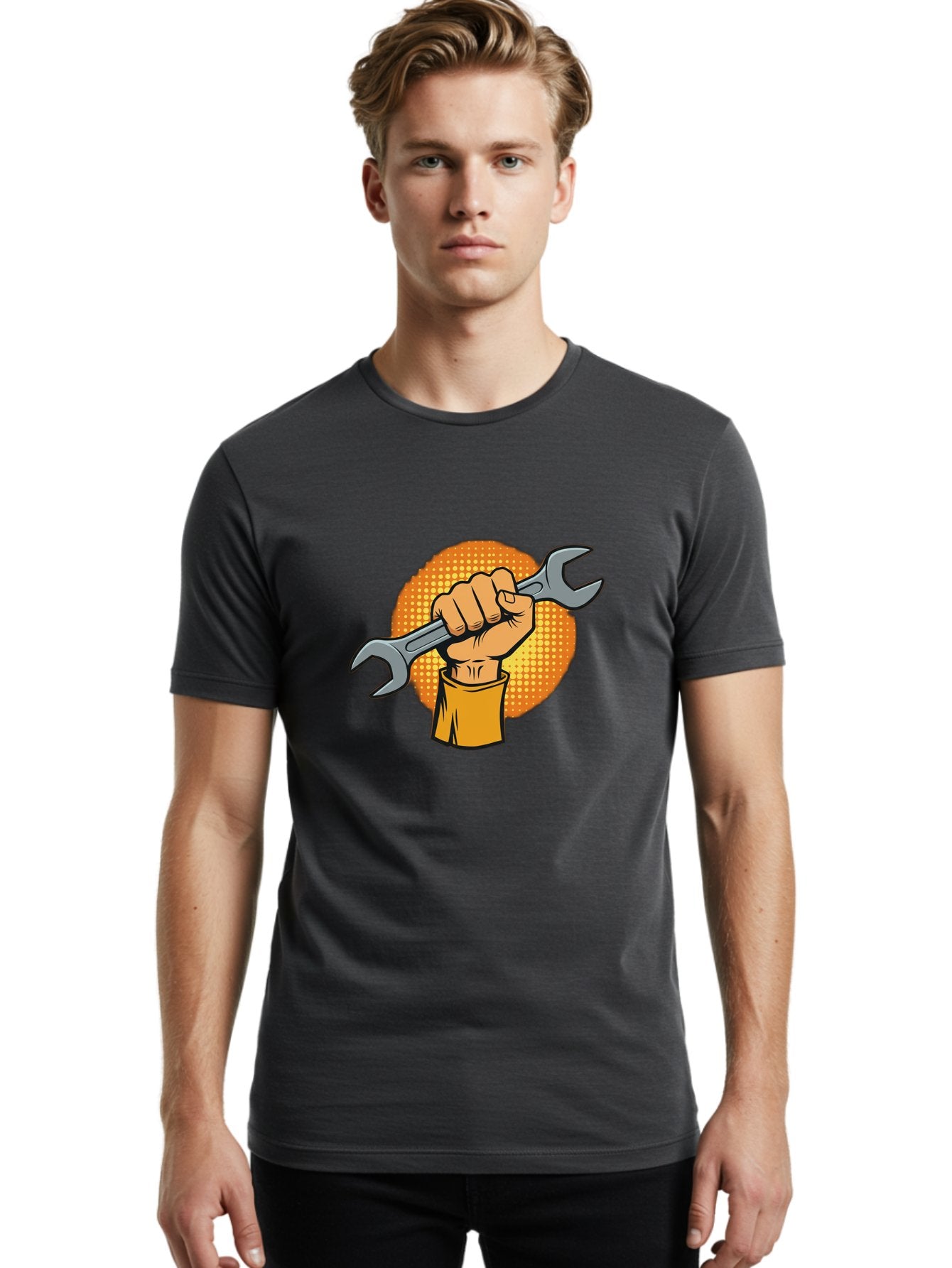 Hand-Holding-Spanner Men'S Graphic Tee, 100% Cotton, Comfortable Casual Summer Wear, Machine Washable, Hand Holding Wrench, Diy Repair, Mechanic Tools, Toolbox Essentials, Handyman Work, Repair Services, Construction Equipment, Bad184 29