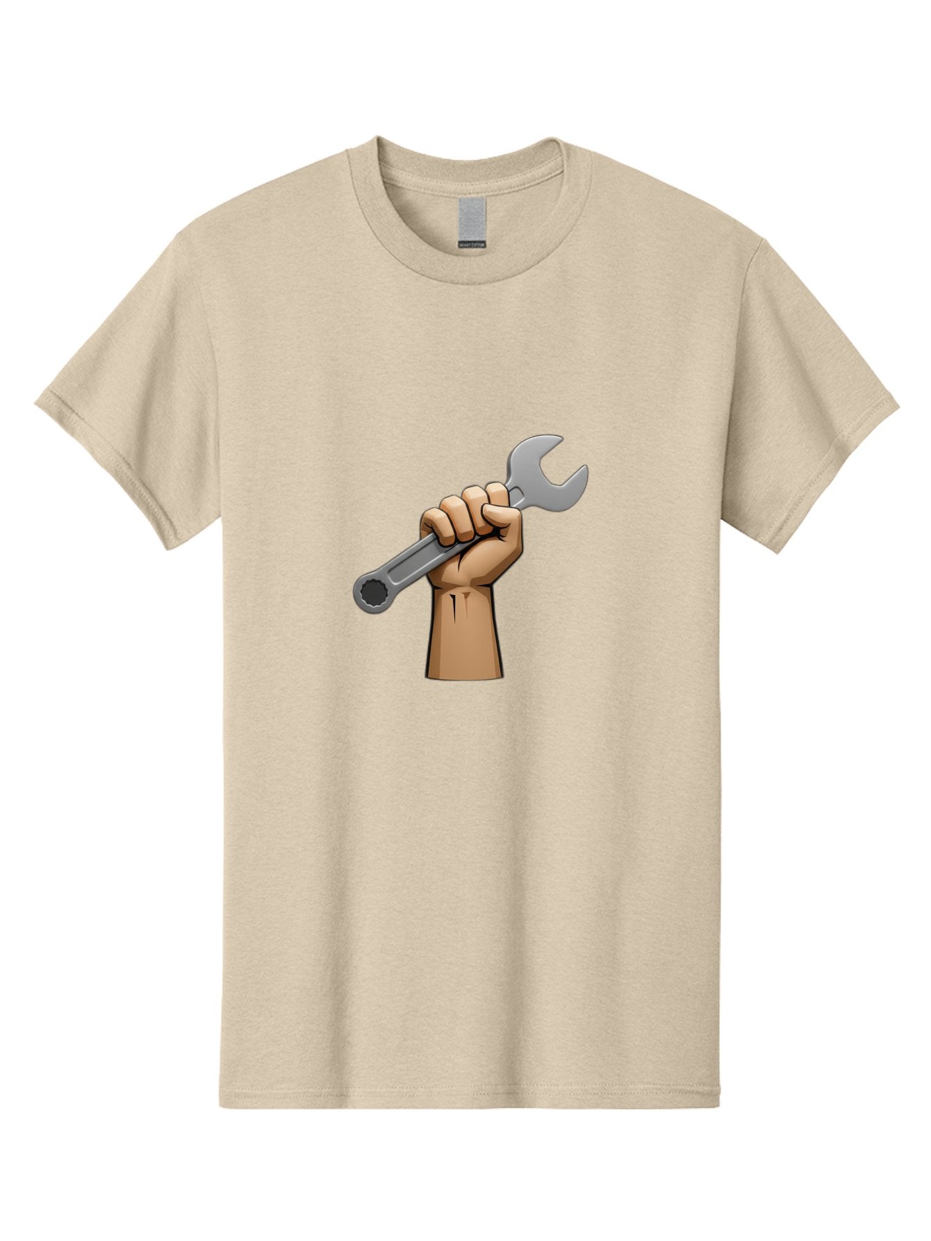 Hand-Holding-Wrench Men'S Graphic Tee, 100% Cotton, Comfortable Casual Summer Wear, Machine Washable, Cartoon Hand Holding Wrench, Hand Gripping Spanner, Adjustable Wrench, Diy Tool, Repair Equipment, Maintenance Symbol, Hand Tool Bad186 5