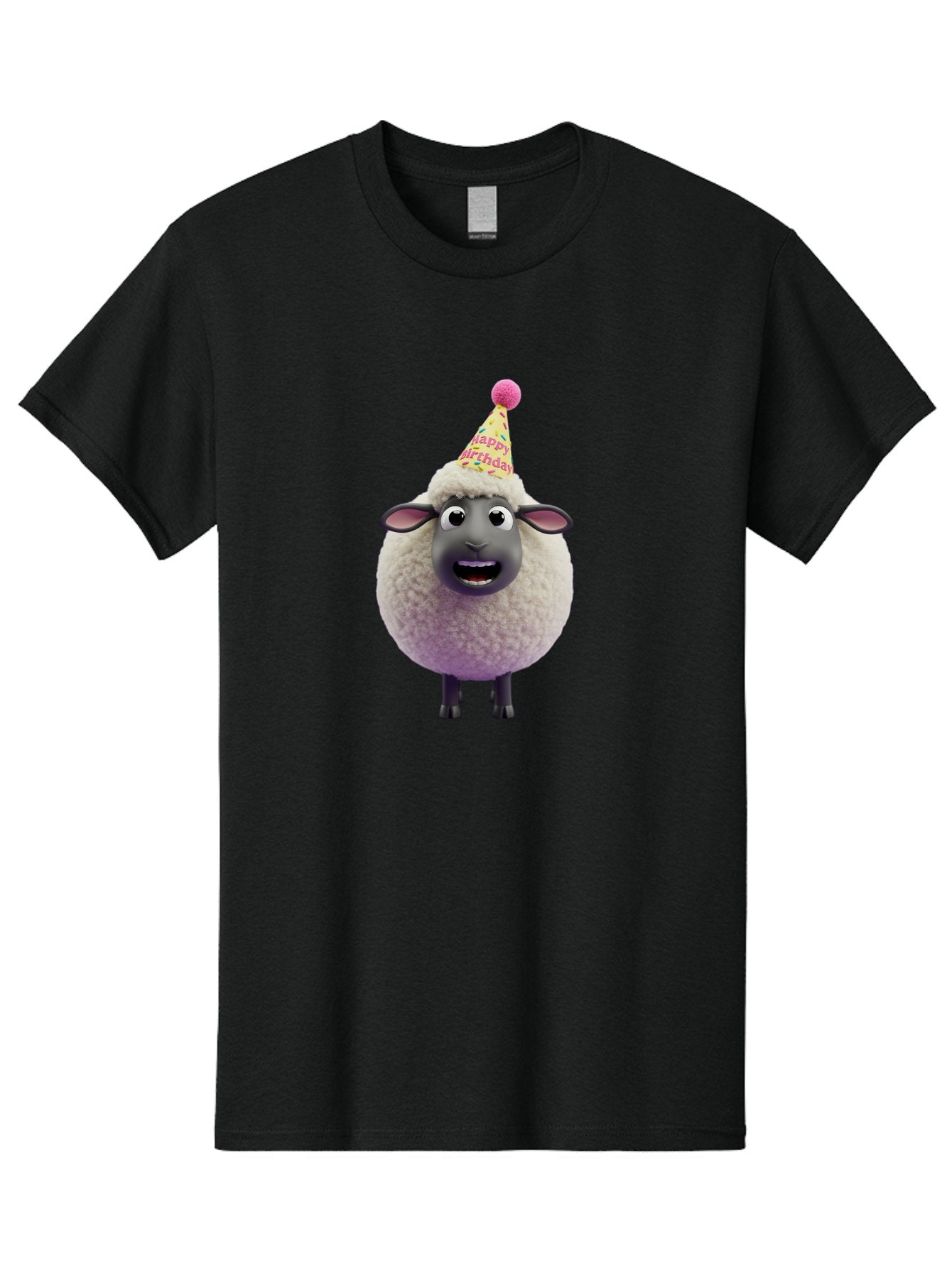 Happy-Birthday-Sheep Men'S Graphic Tee, 100% Cotton, Comfortable Casual Summer Wear, Machine Washable, Sheep In Party Hat, Happy Birthday, Cute Cartoon Character, Funny Animal, Celebration, Birthday Party, Fluffy Sheep, Cartoon Sheep, Bad189 11