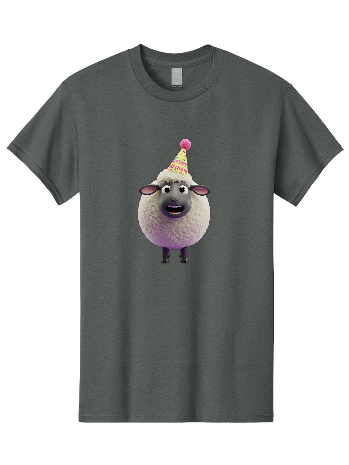 Happy-Birthday-Sheep Men'S Graphic Tee, 100% Cotton, Comfortable Casual Summer Wear, Machine Washable, Sheep In Party Hat, Happy Birthday, Cute Cartoon Character, Funny Animal, Celebration, Birthday Party, Fluffy Sheep, Cartoon Sheep, Bad189